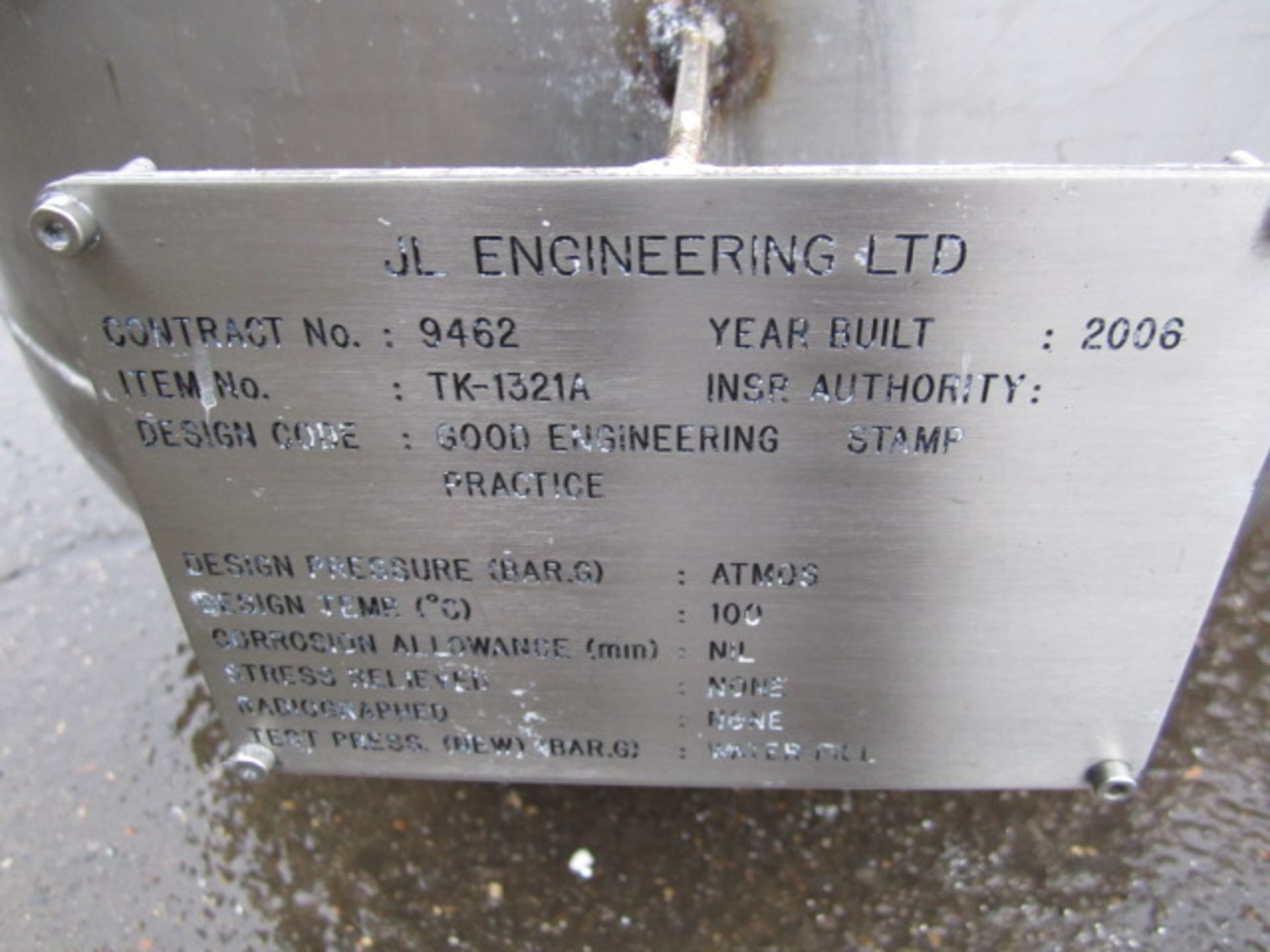 JL Eng Ltd Stainless Steel 250 Lts Vertical Atmosp - Image 4 of 5