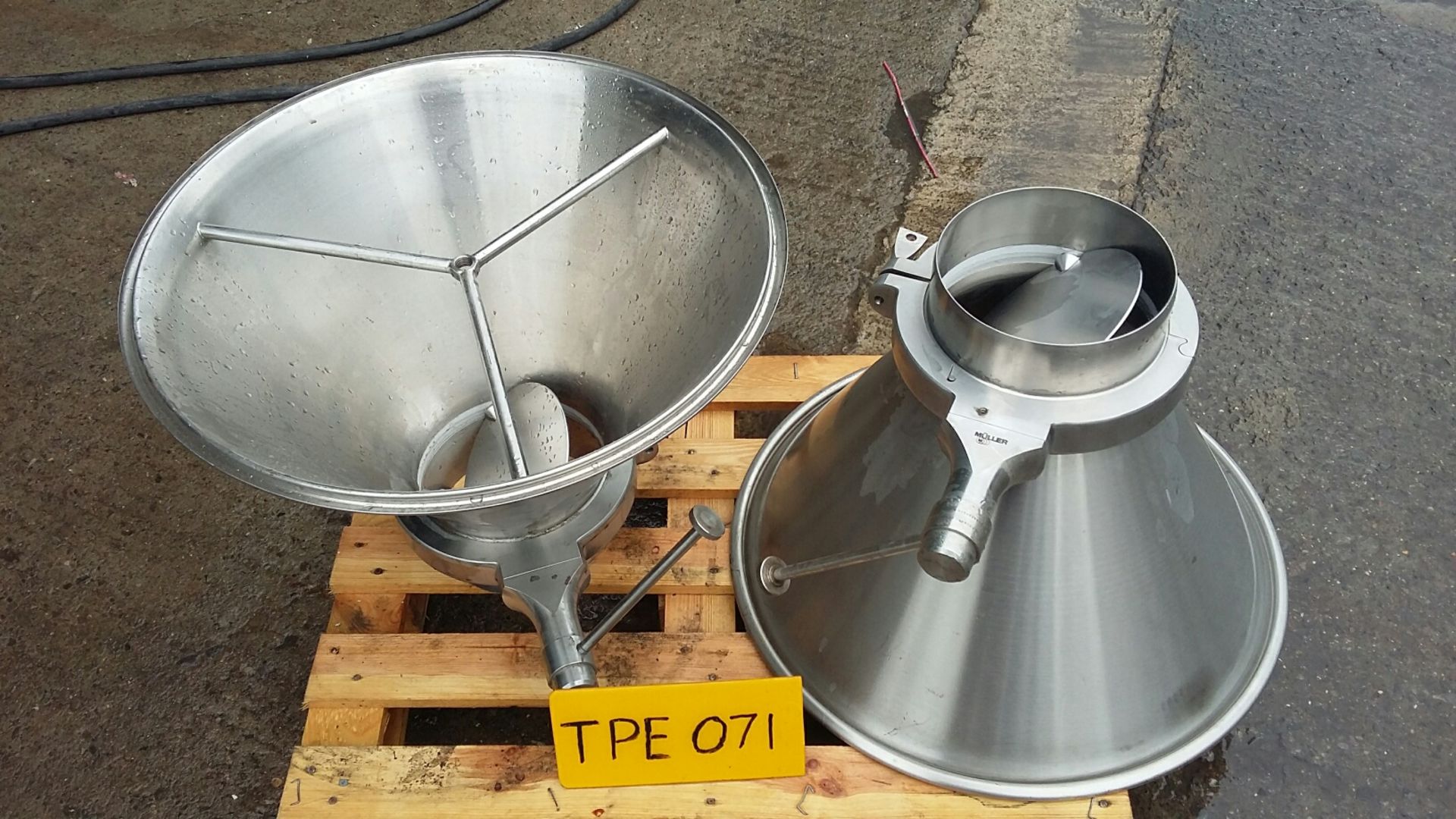 Two Muller Stainless Steel Hoppers, with 200mm dia