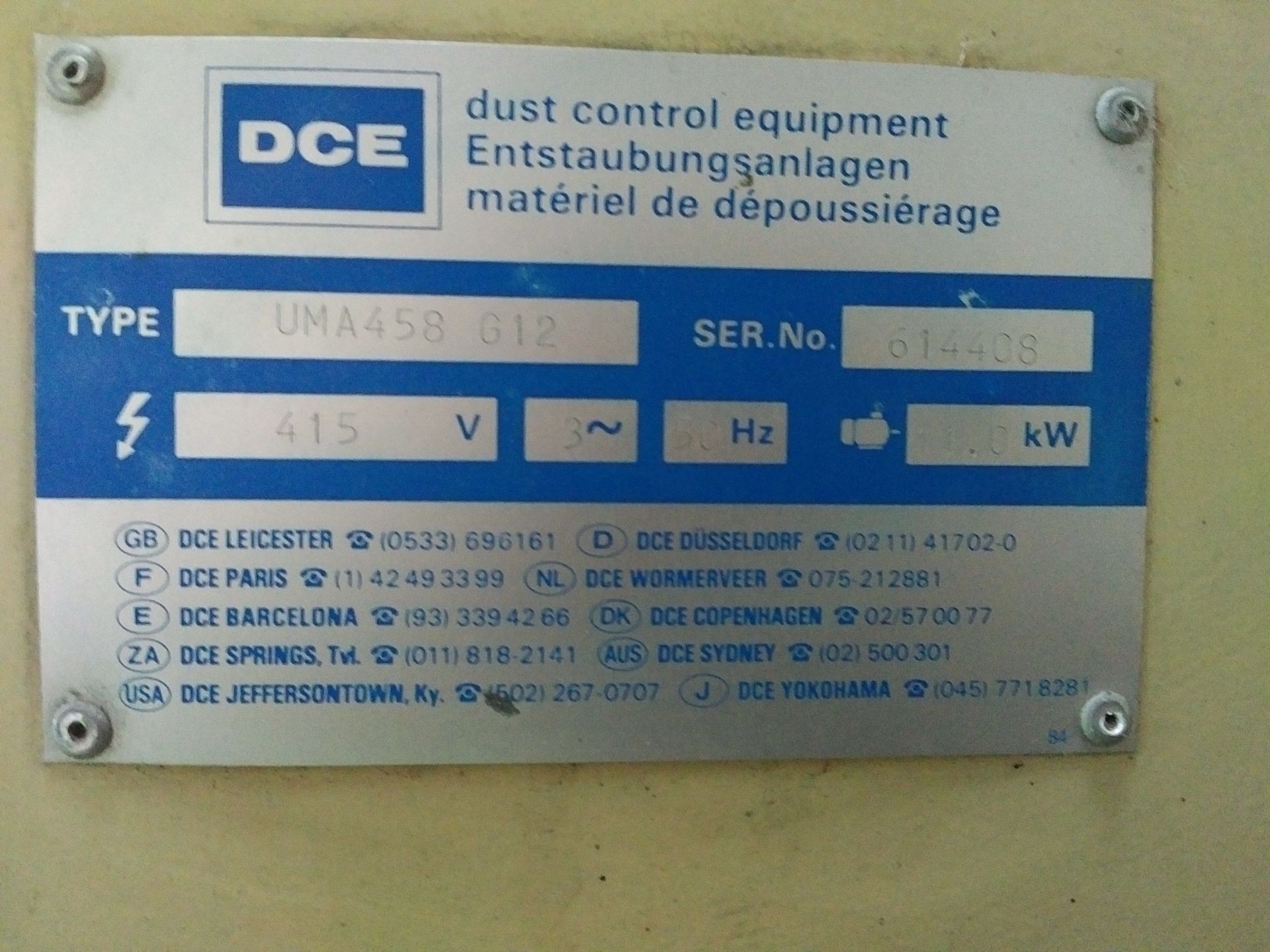 DCE UMA 458 G12 Dust Extraction Unit, 415v, 11kW - Image 3 of 3