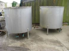 Two 1200 Lts Stainless Steel Open Top Tanks, on st