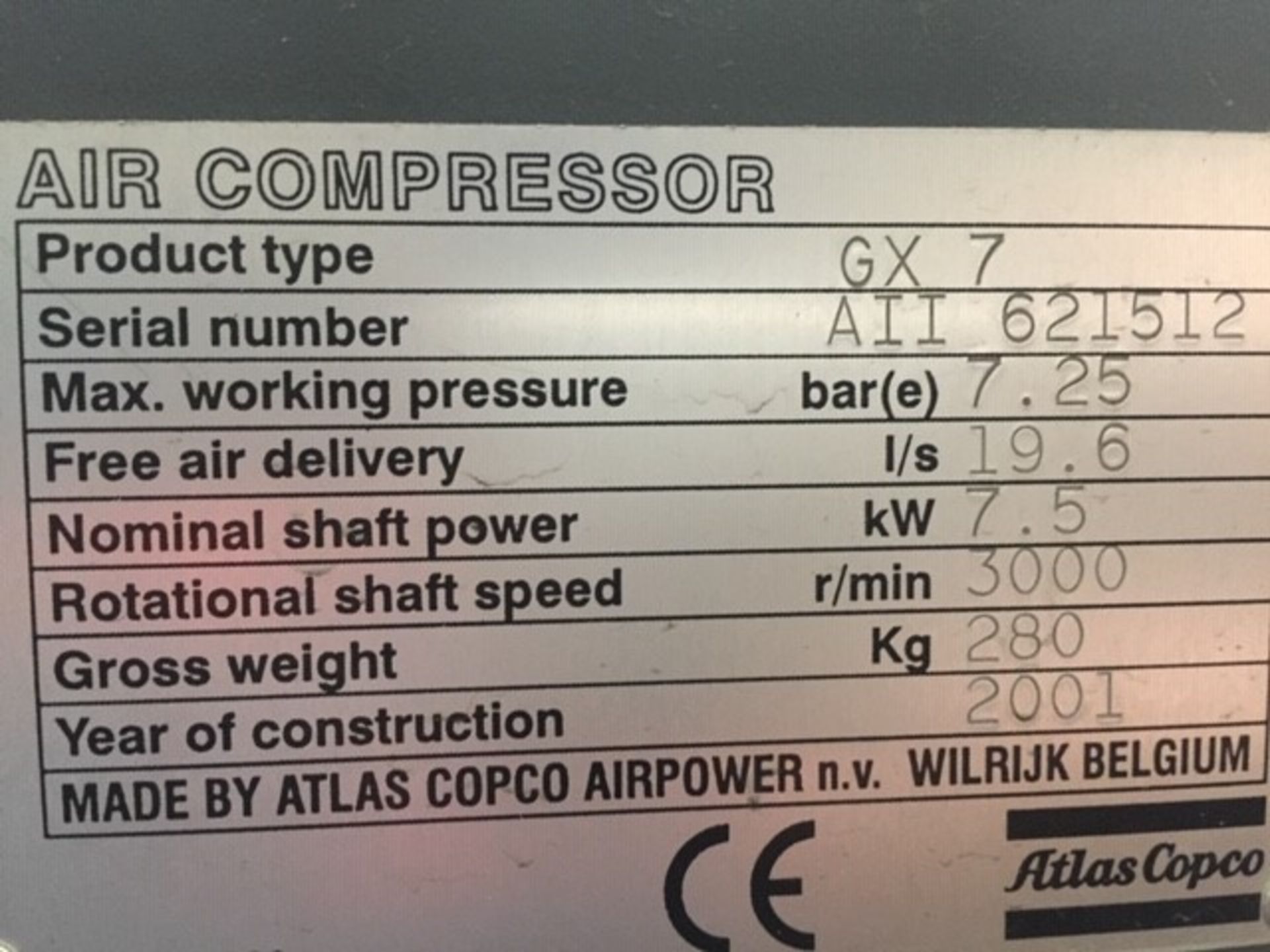 Atlas Copco GX 7 Compressor - Image 3 of 3