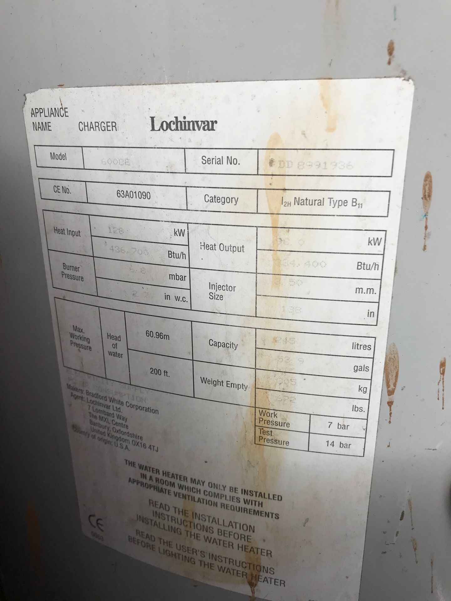 Two Lochinvar CH600 G Gas Fired Water Heaters, in - Image 11 of 13