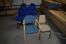 4 x Blue Upholstered Typist Chairs and 2 x Meal Fr