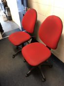 2 Red Tweed Upholstered Swivel Chairs