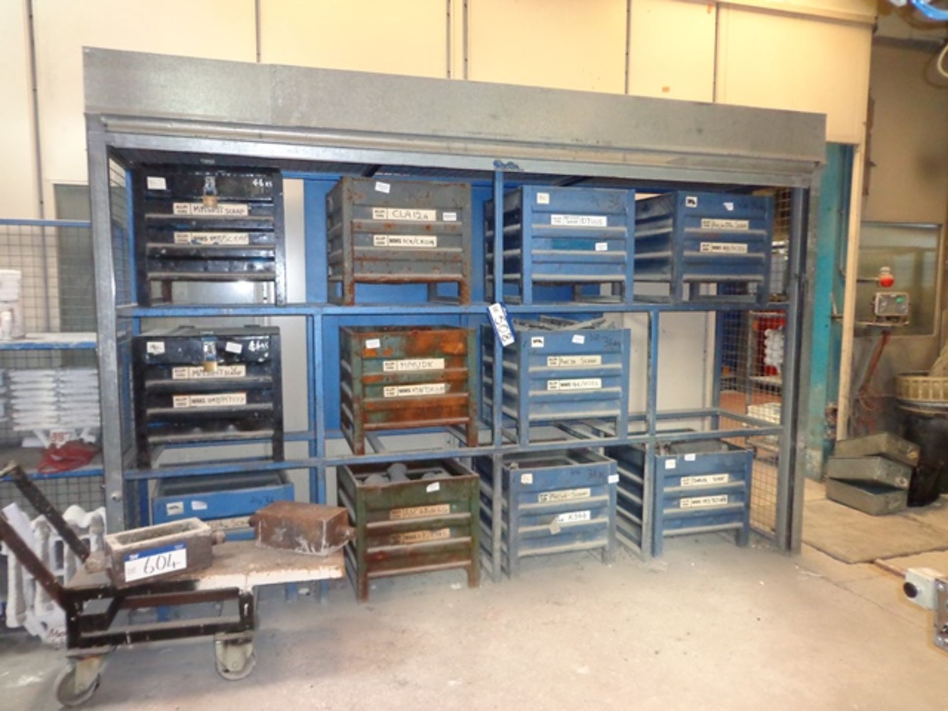 Steel Framed Rack with Security Shuttering, 3.4m x 700 x 2.4m (bins and contents not included)