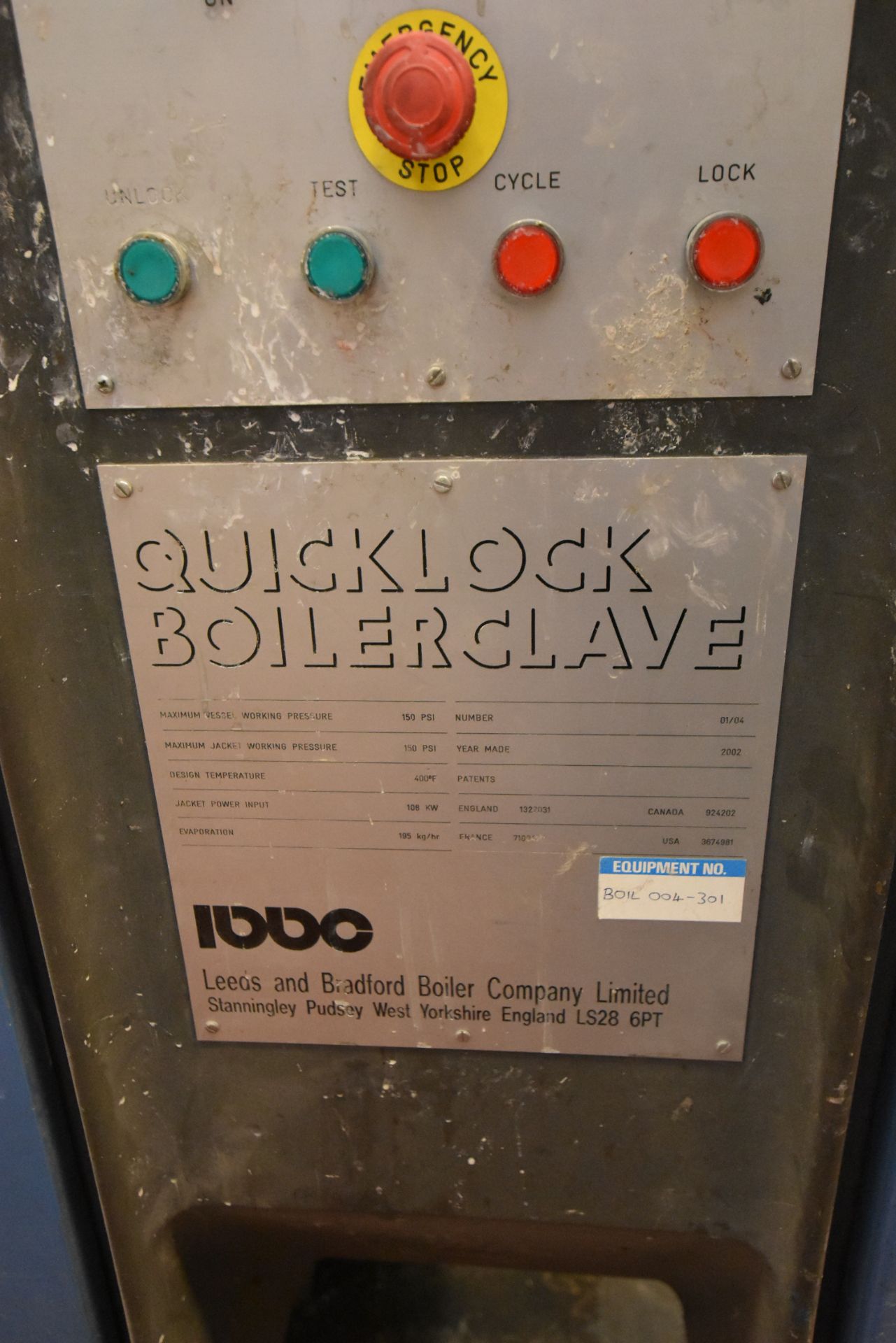 Leeds & Bradford Boiler Co Quicklock Boiler Clave De-Waxing Autoclave, no. 01/04, year of - Image 3 of 4