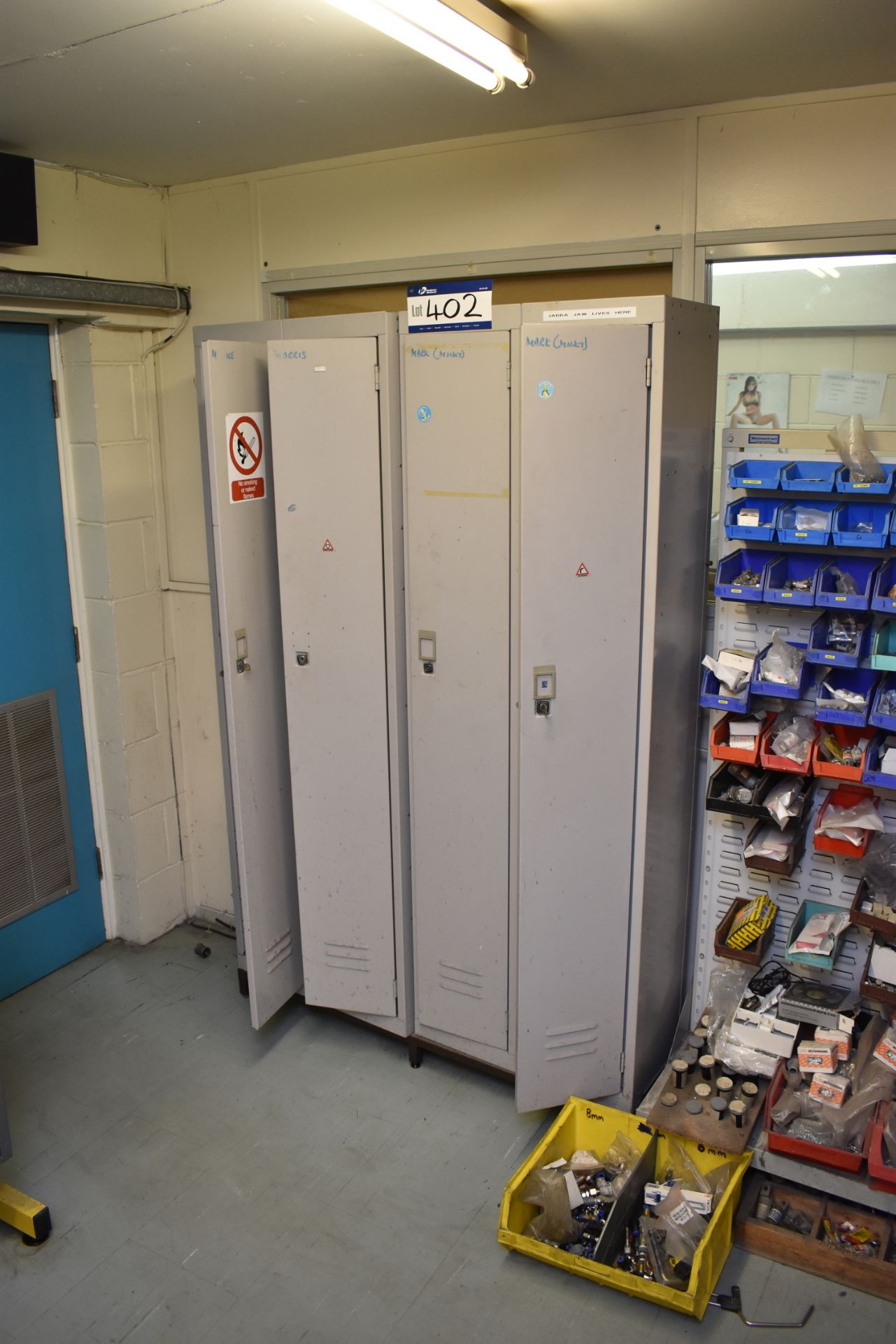 Five Single Grey Metal Lockers and Two Double Grey Metal Lockers