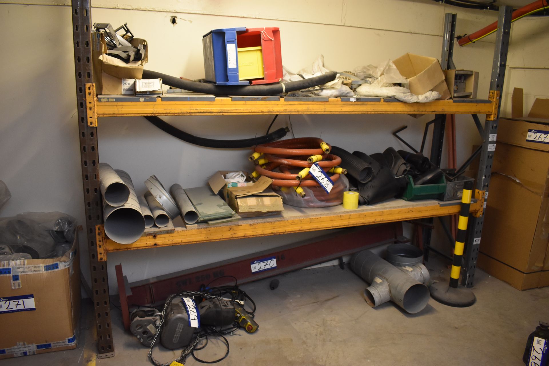 Contents of 2 Shelves of Racking including Hose, Ducting and Fixings