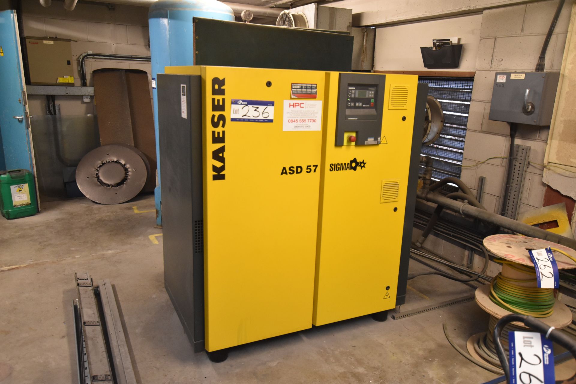 Kaeser ASD 57 Sigma Rotary Screw Compressor, max pressure 8 bar, 24148 hours, serial number: 1743,