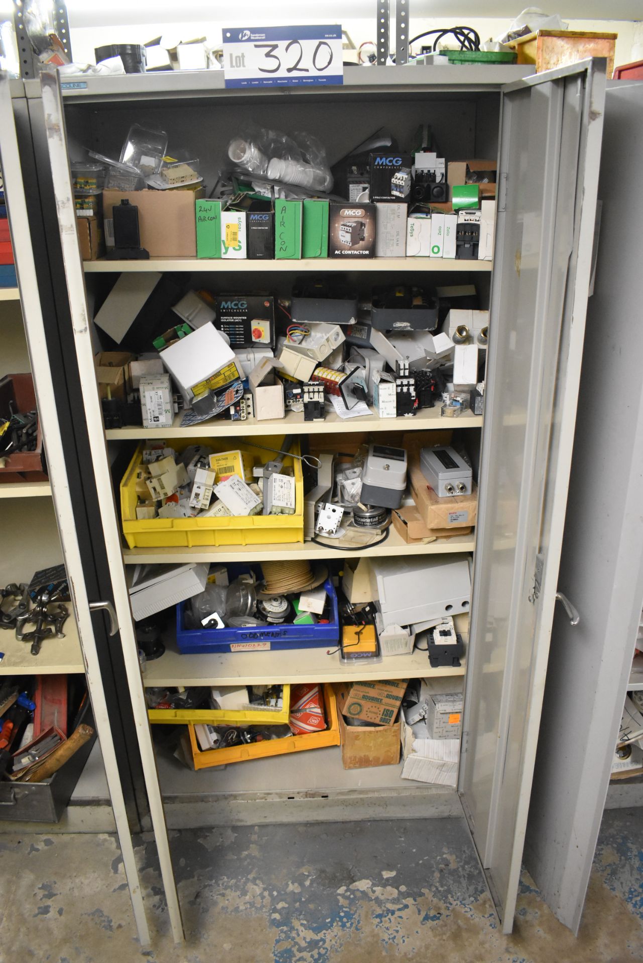 Escoline Metal Double Door Cupboard and Contents including Contactors / RCD Switches / Electric