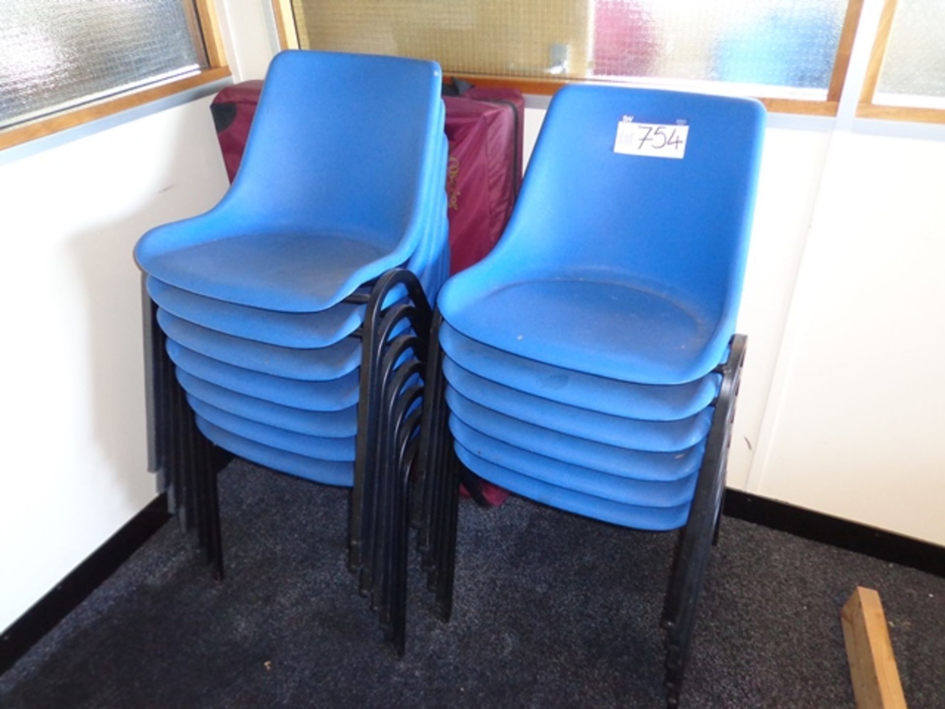 13 Blue Plastic Stacking Chairs