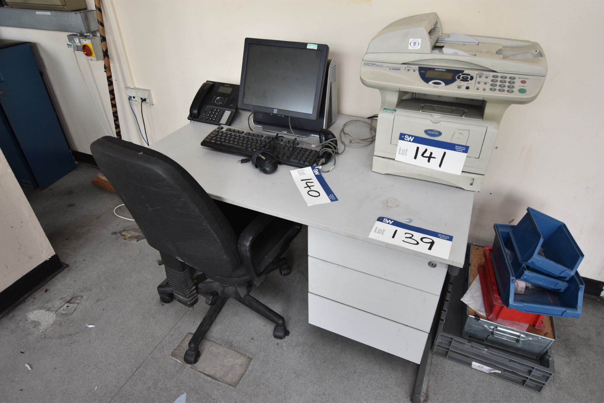 Bisley Metal Four Drawer Filing Cabinets, Grey Melamine Desk and Typist Chair