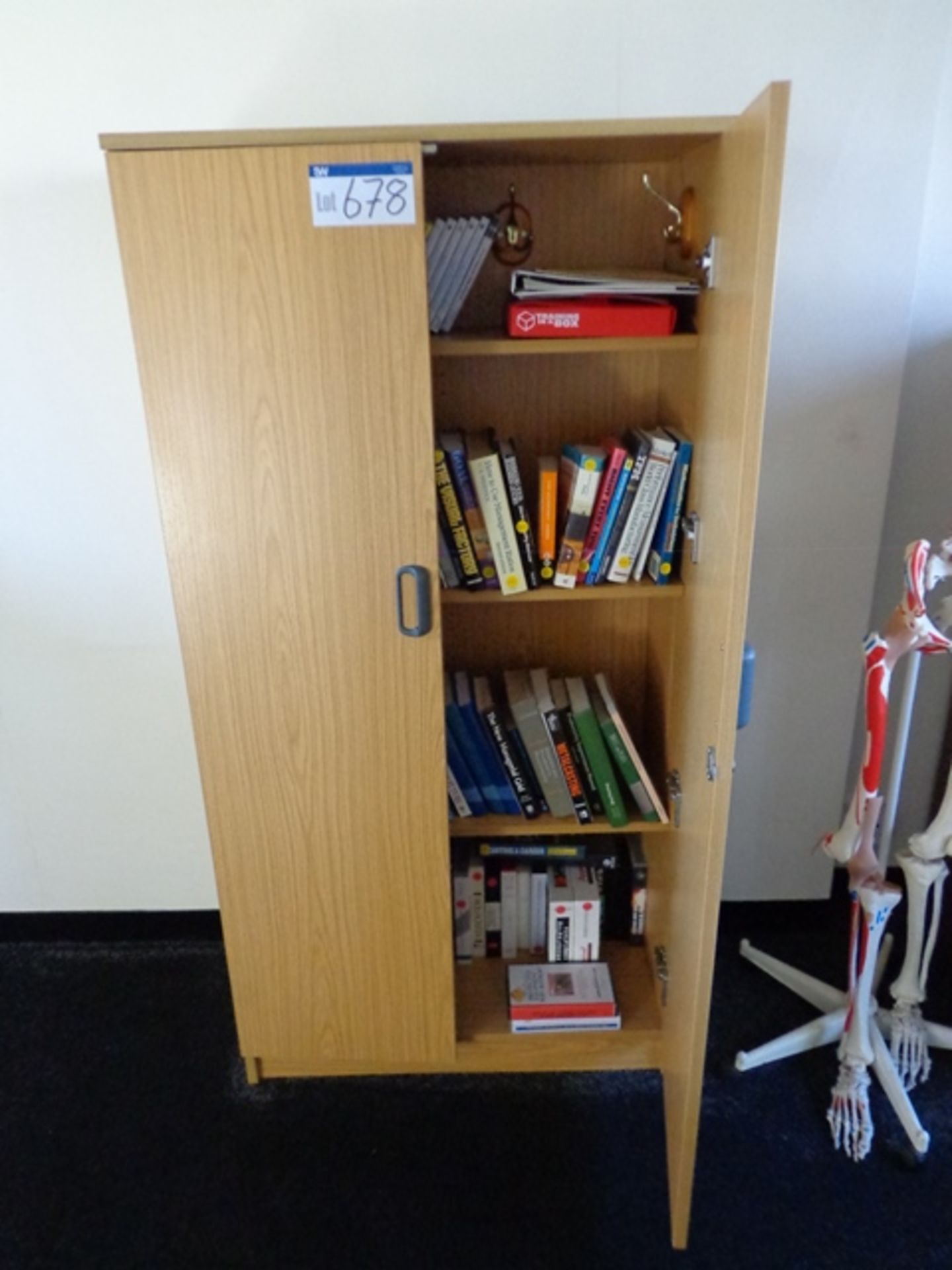 Light Oak Veneered Double Door Cupboard and Contents of Books