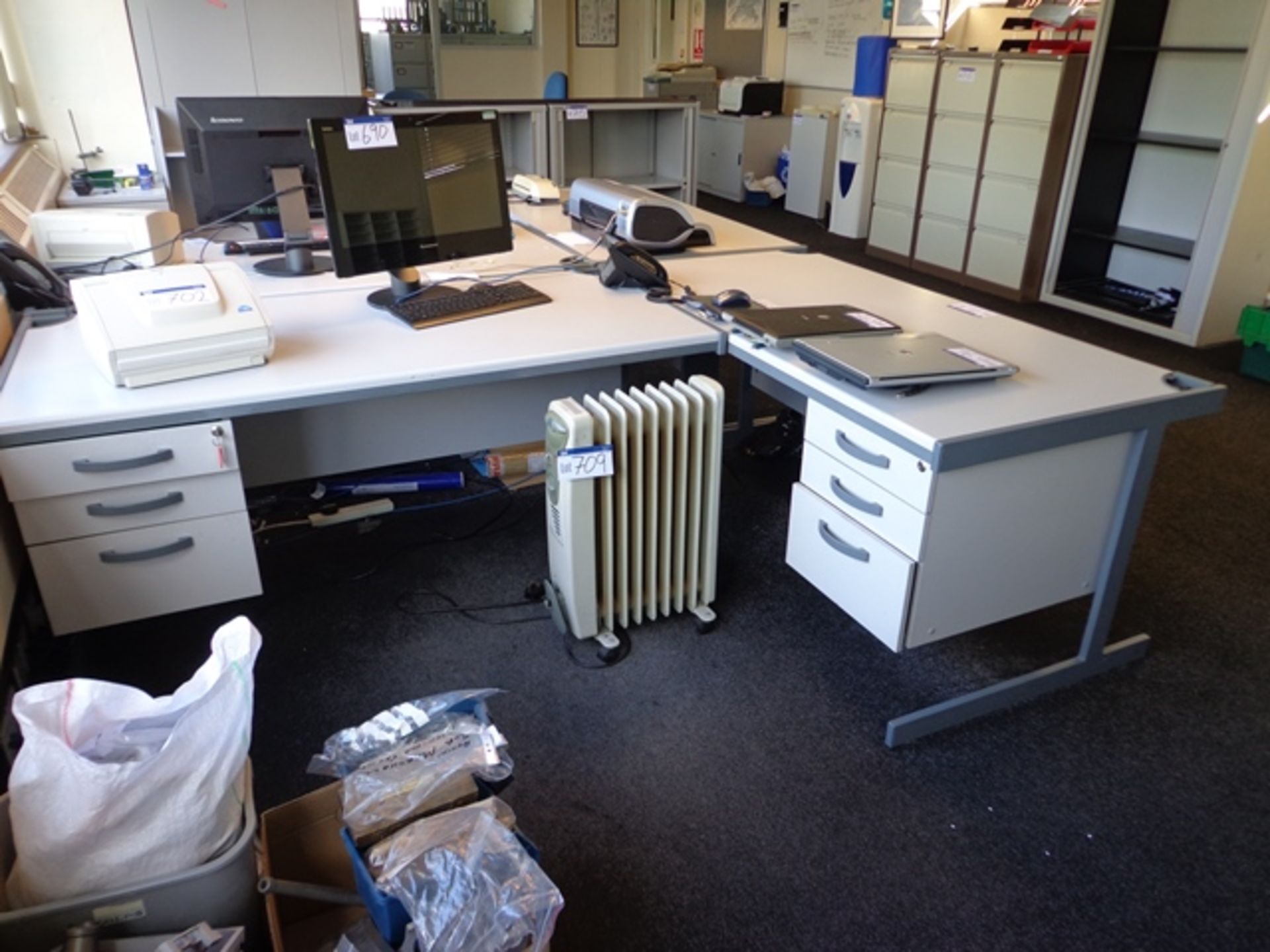 Two Grey Melamine Single Pedestal Desks