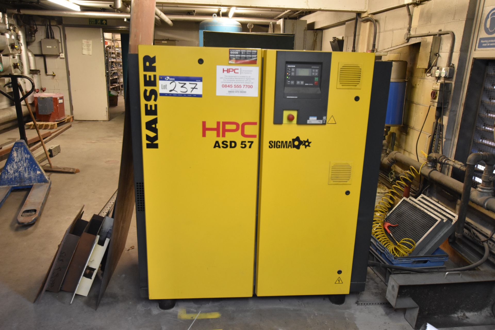 Kaeser ASD 57 Sigma Rotary Screw Compressor, max pressure 8 bar, 30804 hours, serial number: 1762,