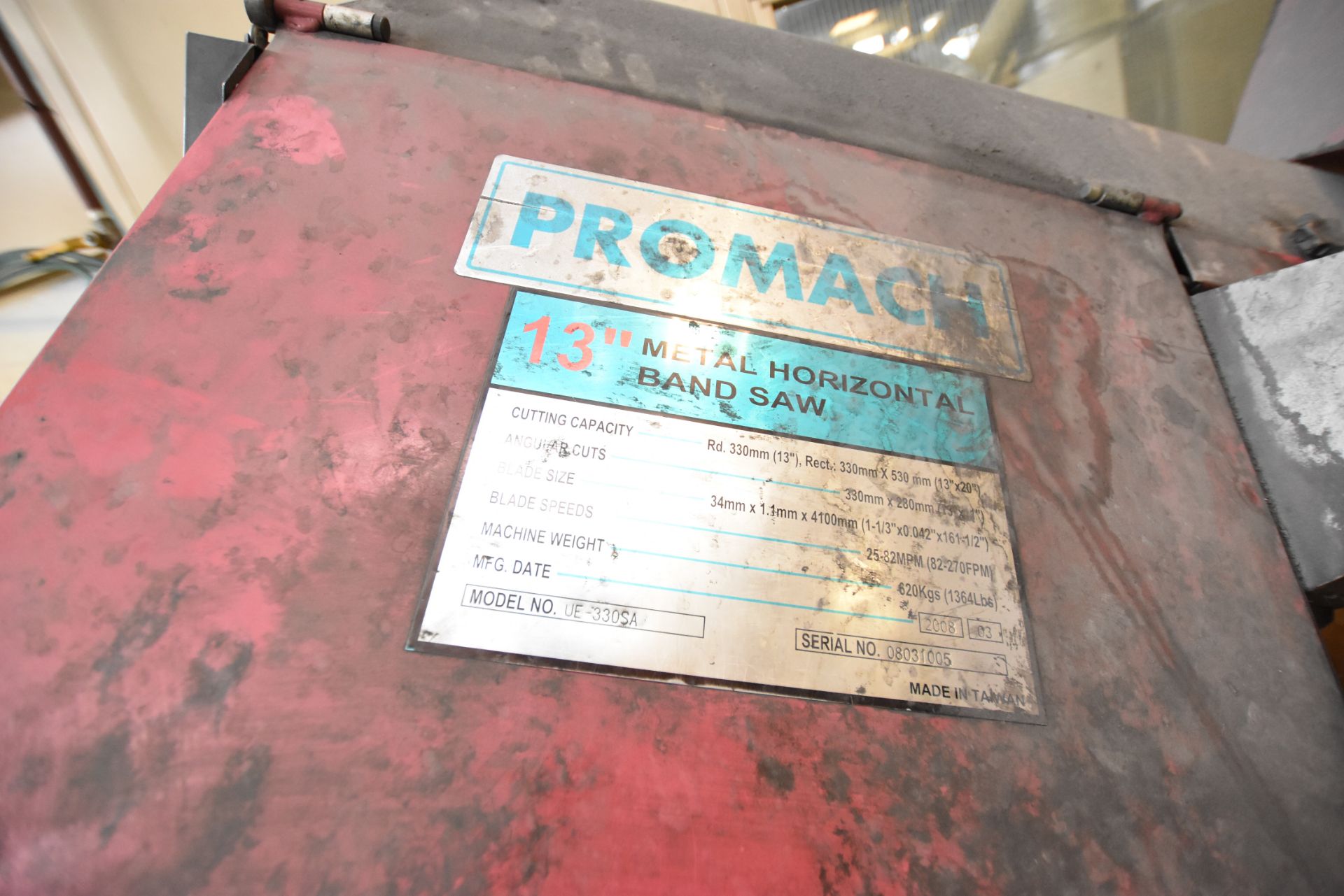 Promach UE-330 SA 13in. Horizontal Metal Cutting Band Saw, serial no. 08031005, year of - Image 2 of 2