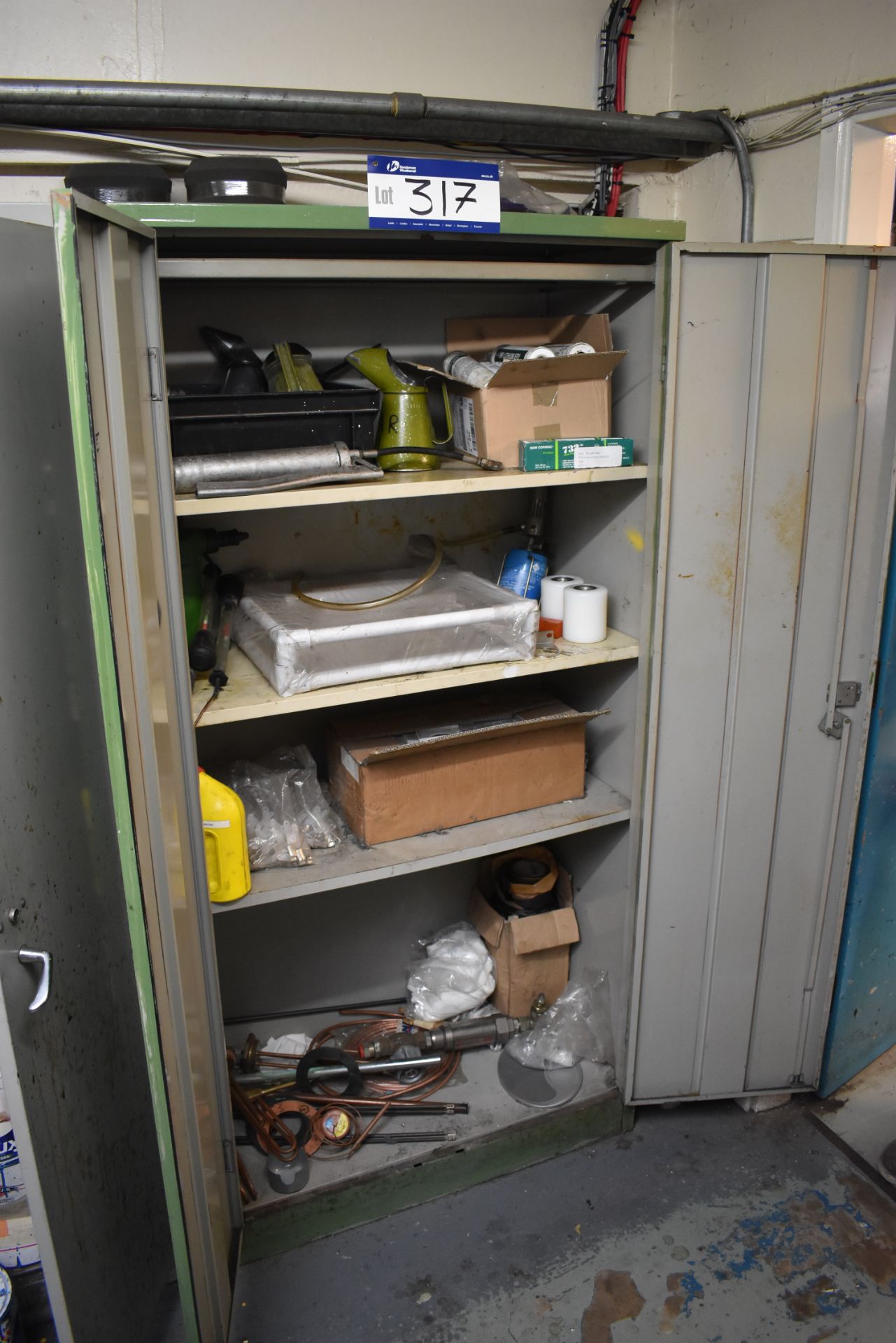 Escoline Double Door Cupboard and Contents of Grease Guns / Grease Immersion Heaters