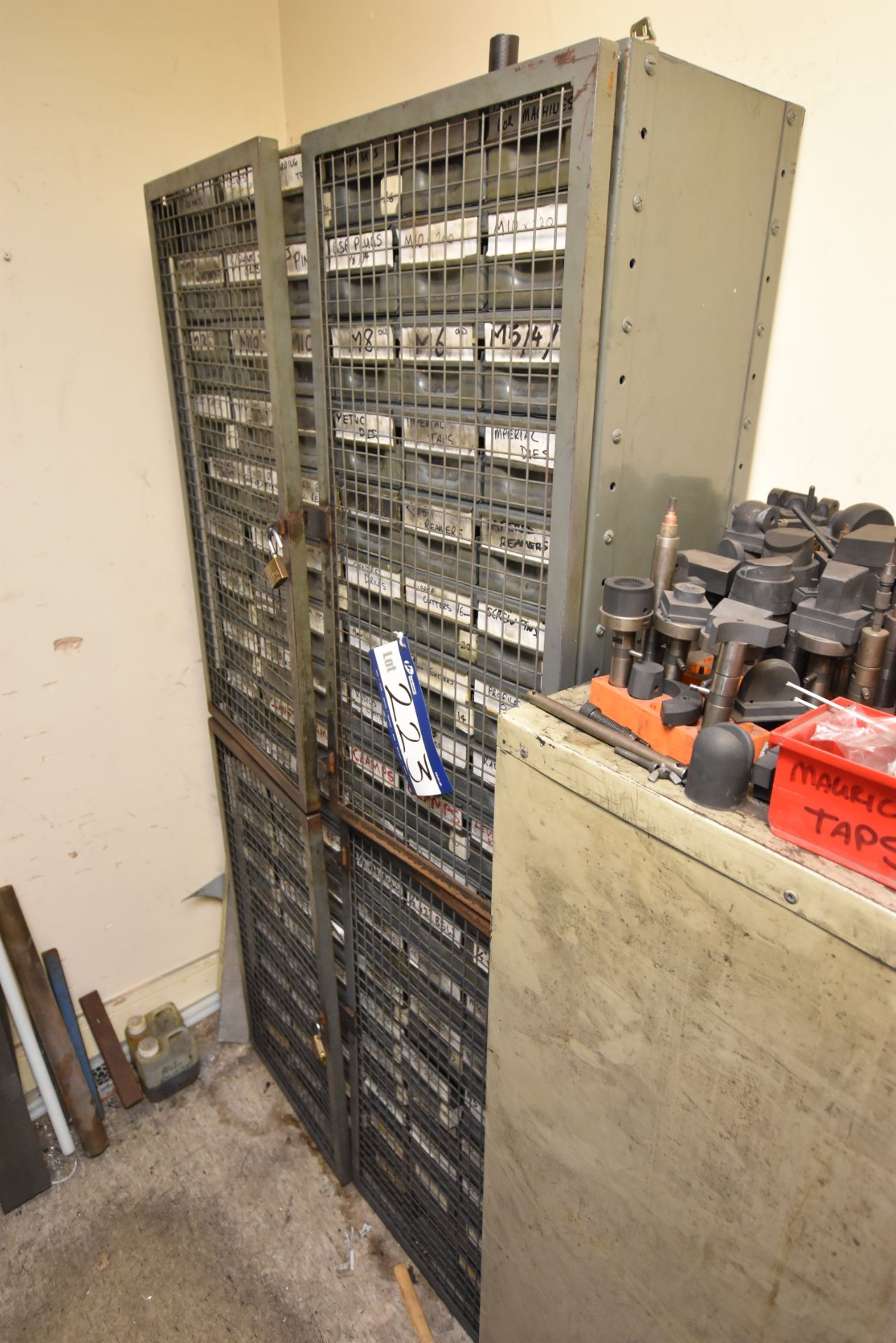 Steel 108 Drawer Cabinet and Contents including Reamers, Taps, Dies and Fixings