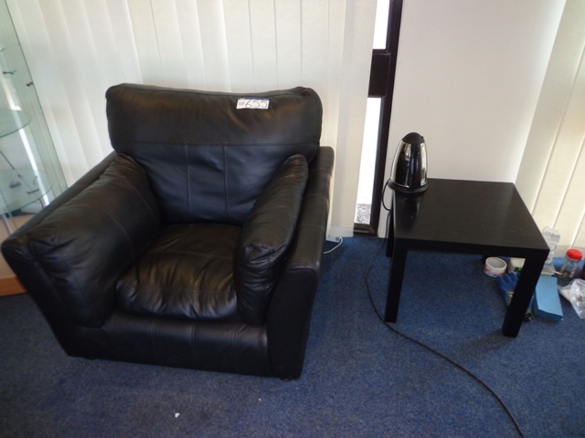 2 Leather Effect Armchairs and Small Side Table