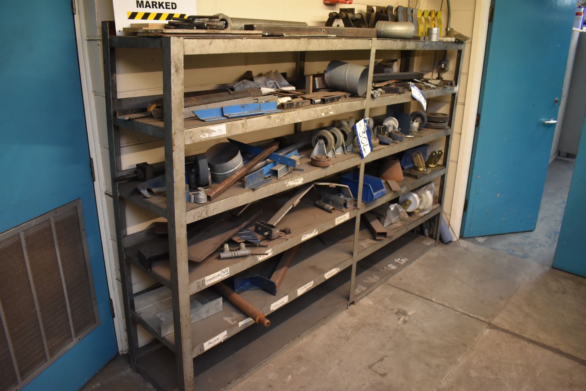Contents to Rack and Shelving including Castors, Ducting and Steel Stock