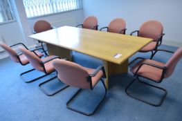 Wood Meeting Table, with eight fabric upholstered armchairs (Please note this item is located at 1