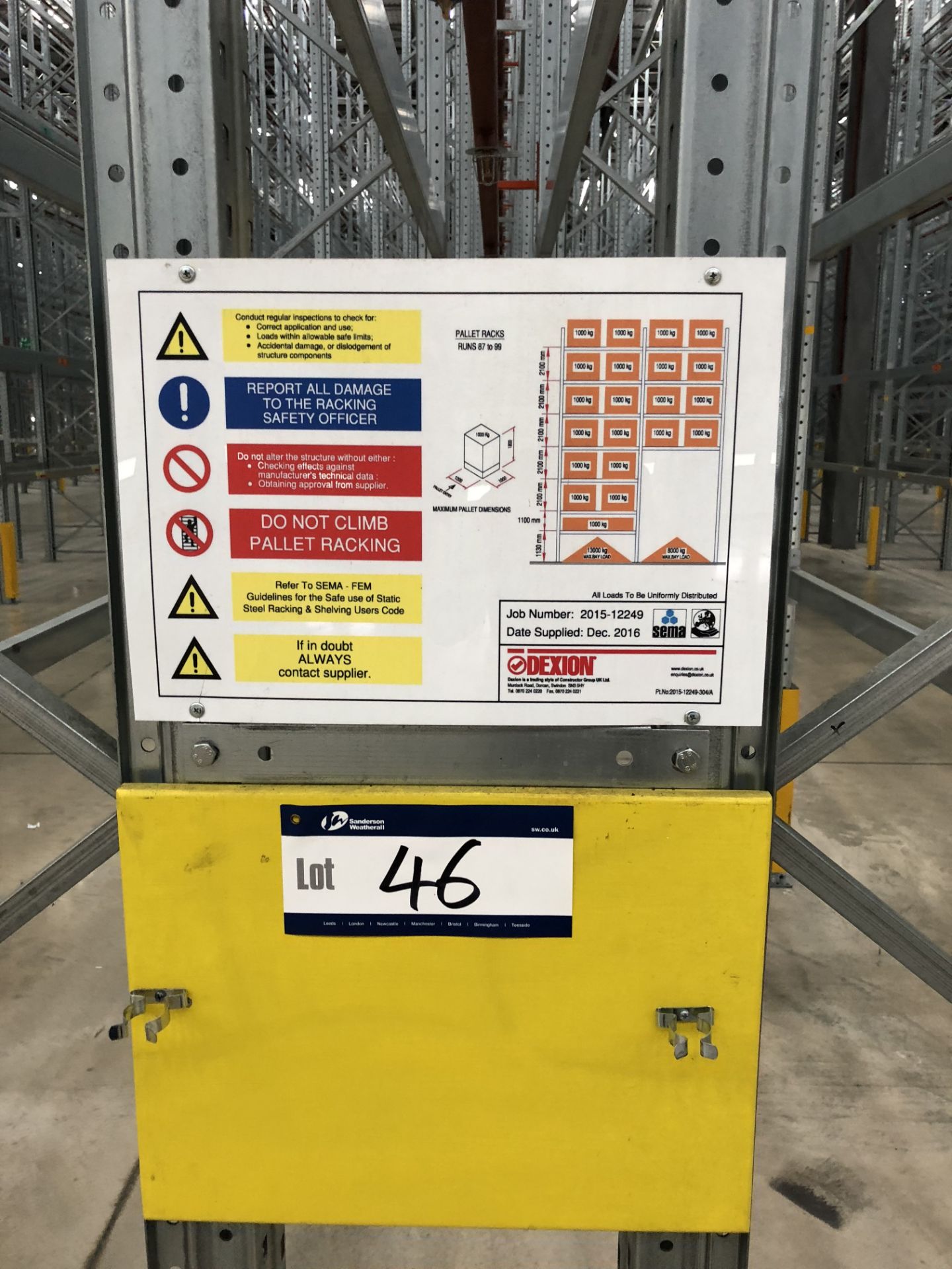 72 Bays of Dexion 13m 6 Tier HIGH BAY GALVANISED BOLTLESS STEEL PALLET RACKING (2016) comprising: 74 - Bild 2 aus 2