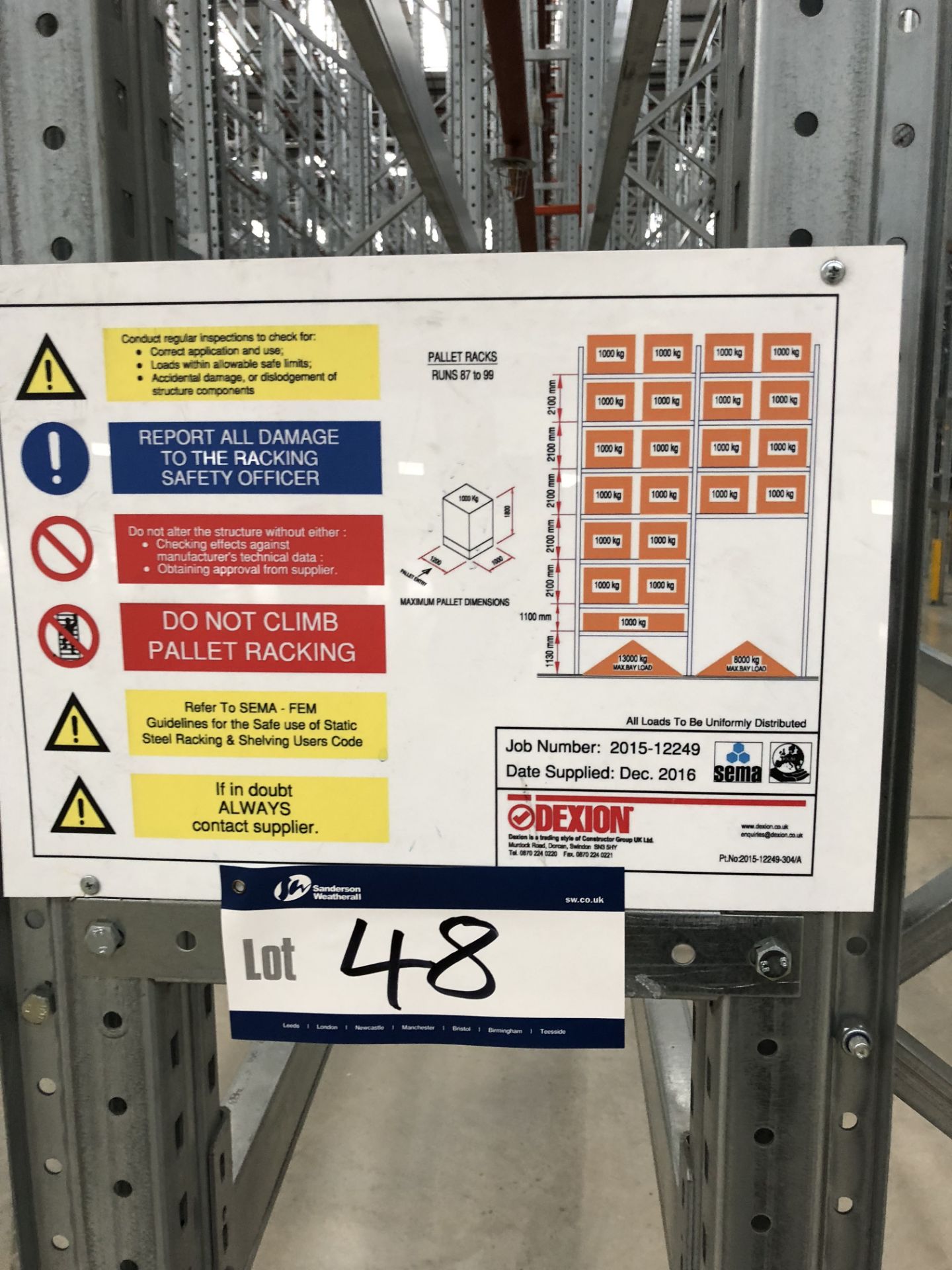 72 Bays of Dexion 13m 6 Tier HIGH BAY GALVANISED BOLTLESS STEEL PALLET RACKING (2016) comprising: 74 - Bild 2 aus 2