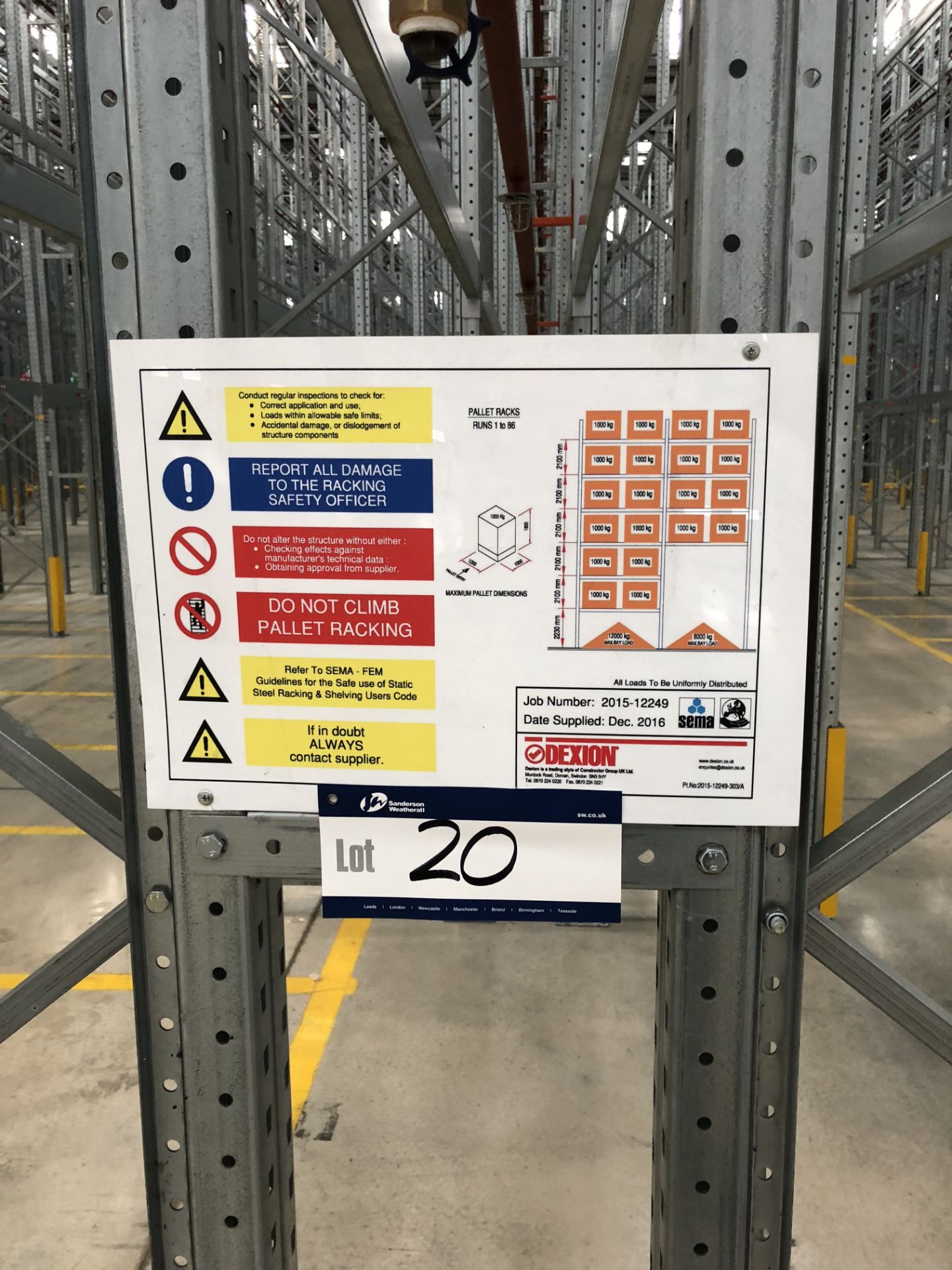 72 Bays of Dexion 13m 6 Tier HIGH BAY GALVANISED BOLTLESS STEEL PALLET RACKING (2016) comprising: 74 - Bild 2 aus 2