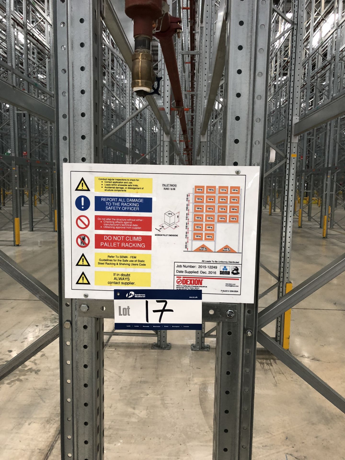 72 Bays of Dexion 13m 6 Tier HIGH BAY GALVANISED BOLTLESS STEEL PALLET RACKING (2016) comprising: 74 - Image 2 of 2