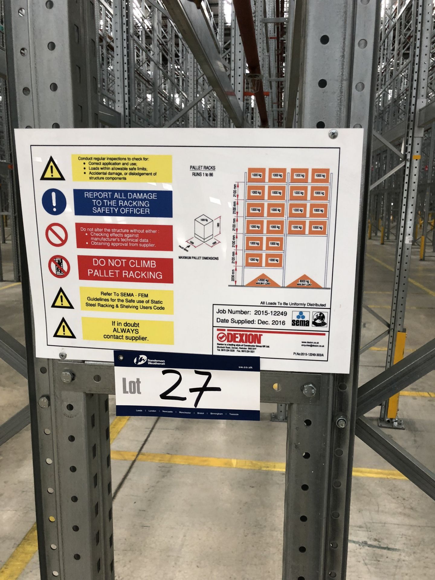 72 Bays of Dexion 13m 6 Tier HIGH BAY GALVANISED BOLTLESS STEEL PALLET RACKING (2016) comprising: 74 - Image 2 of 2