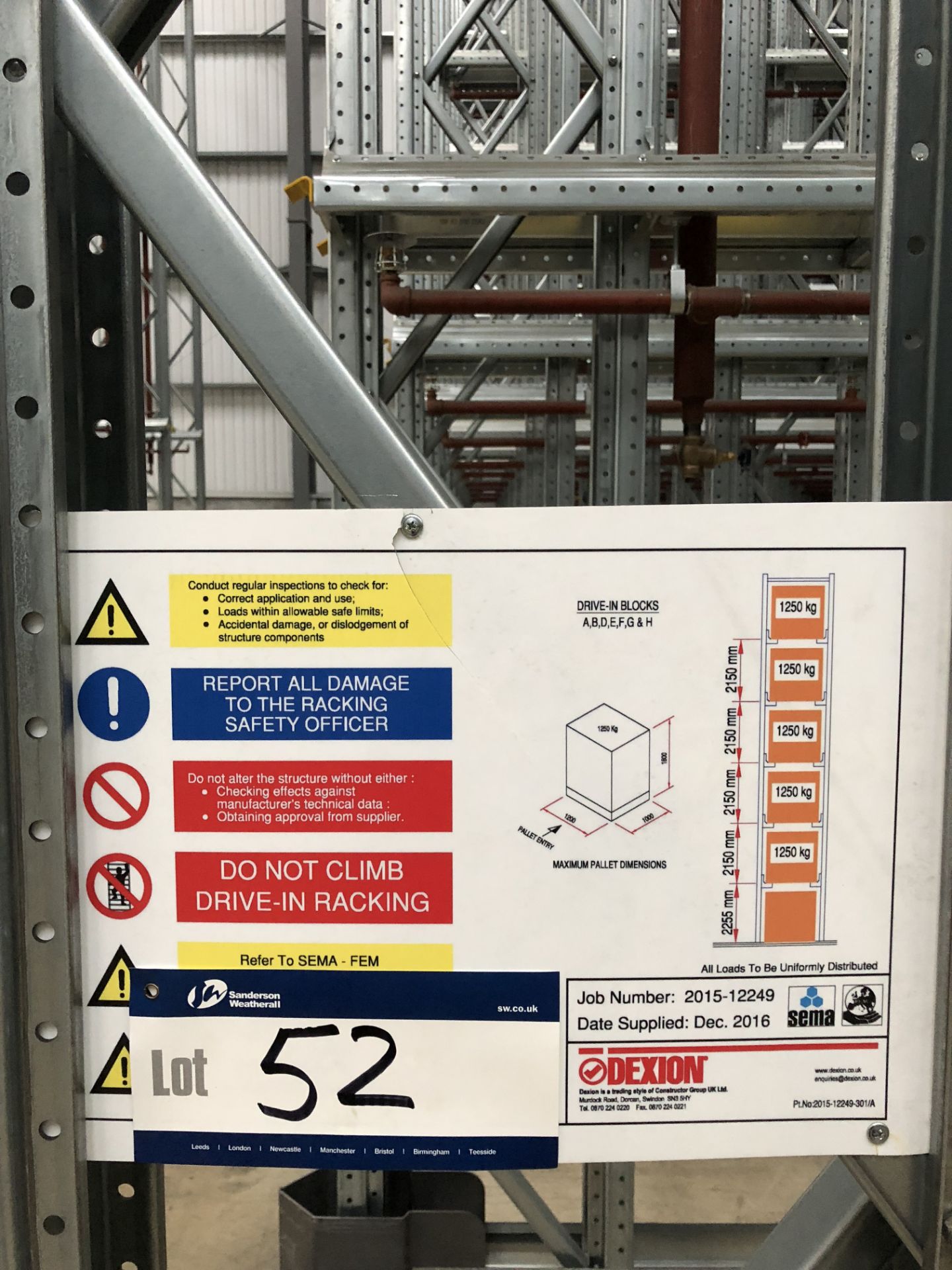 10 Bays of Dexion 13m 5 Tier HIGH BAY BOLTLESS STEEL DRIVE IN PALLET RACKING (2016) Pallet Width - Image 3 of 3