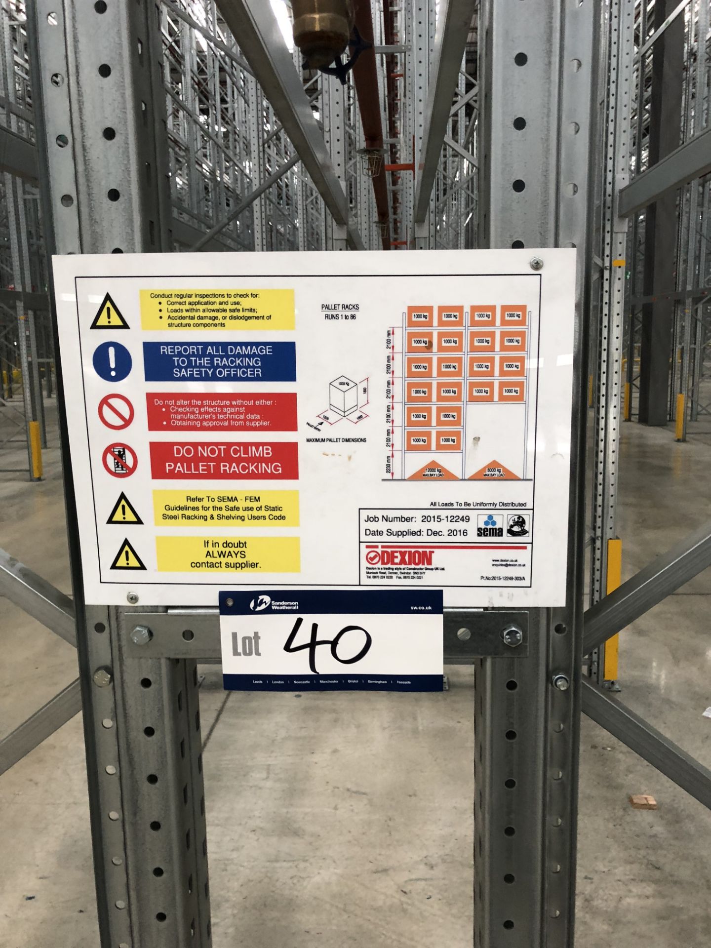 72 Bays of Dexion 13m 6 Tier HIGH BAY GALVANISED BOLTLESS STEEL PALLET RACKING (2016) comprising: 74 - Bild 2 aus 2