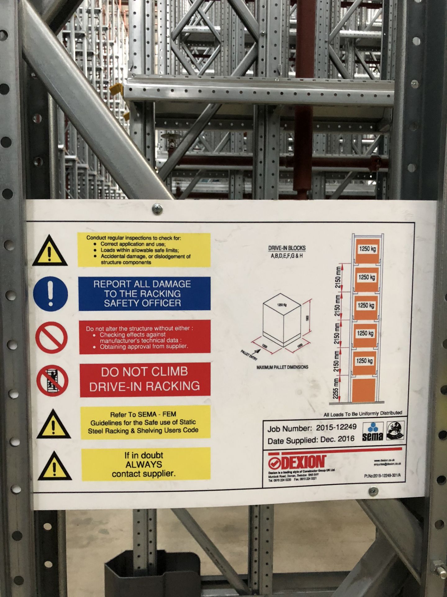 19 Bays of Dexion 13m 5 Tier HIGH BAY BOLTLESS STEEL DRIVE IN PALLET RACKING (2016) Pallet Width - Image 2 of 3