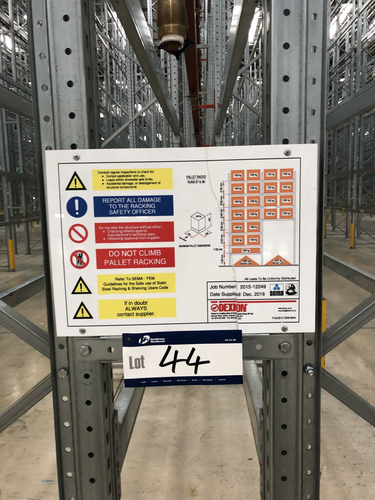 72 Bays of Dexion 13m 6 Tier HIGH BAY GALVANISED BOLTLESS STEEL PALLET RACKING (2016) comprising: 74 - Image 2 of 2