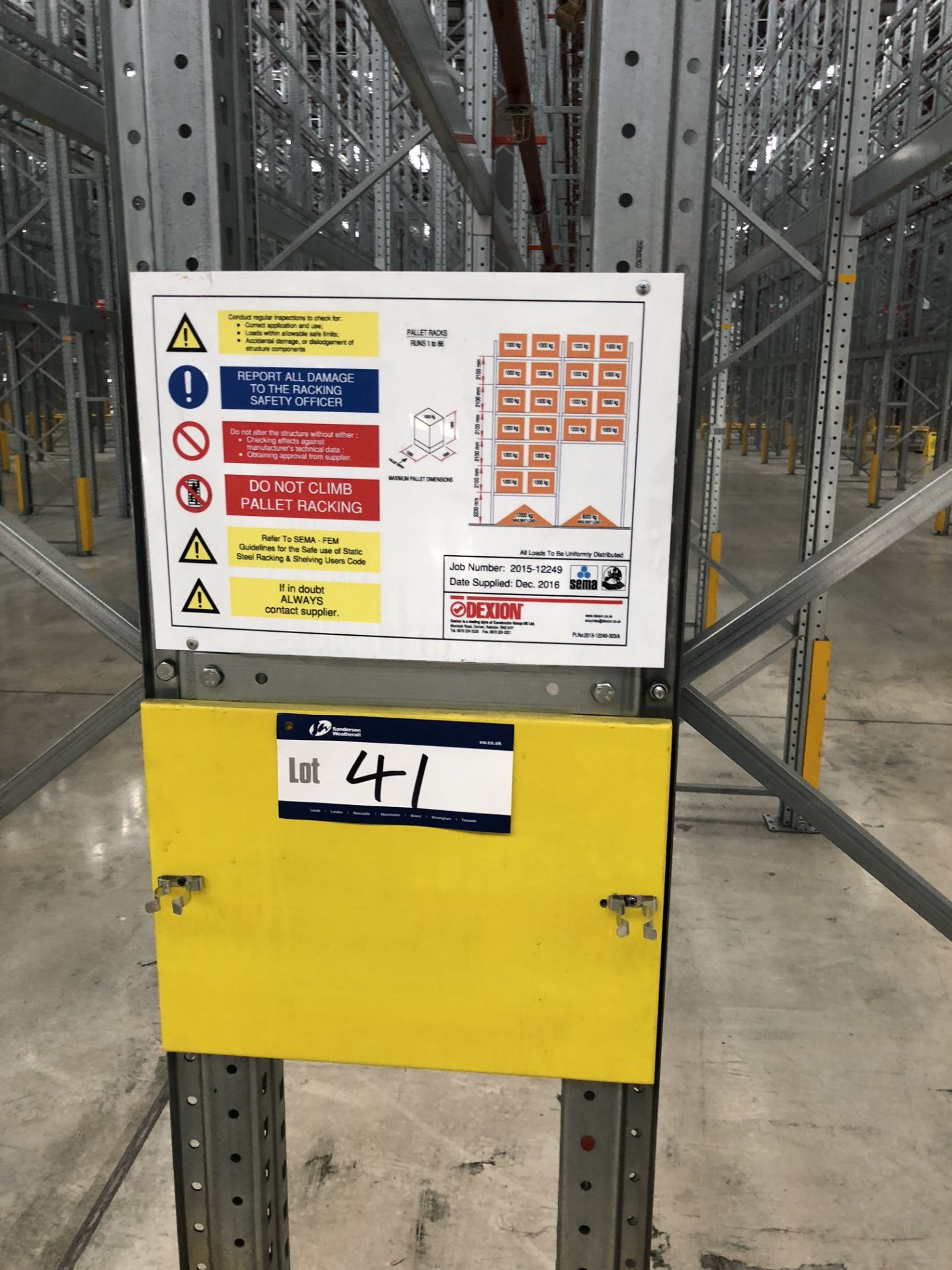 72 Bays of Dexion 13m 6 Tier HIGH BAY GALVANISED BOLTLESS STEEL PALLET RACKING (2016) comprising: 74 - Bild 2 aus 2