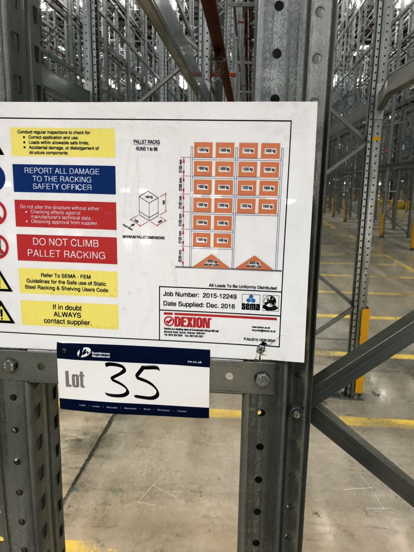 72 Bays of Dexion 13m 6 Tier HIGH BAY GALVANISED BOLTLESS STEEL PALLET RACKING (2016) comprising: 74 - Bild 3 aus 3