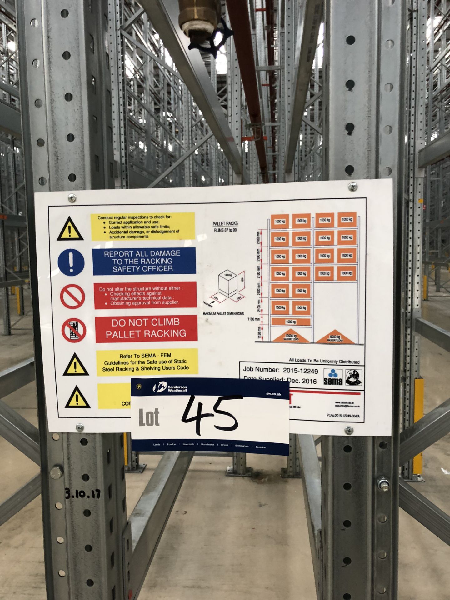 72 Bays of Dexion 13m 6 Tier HIGH BAY GALVANISED BOLTLESS STEEL PALLET RACKING (2016) comprising: 74 - Image 2 of 2