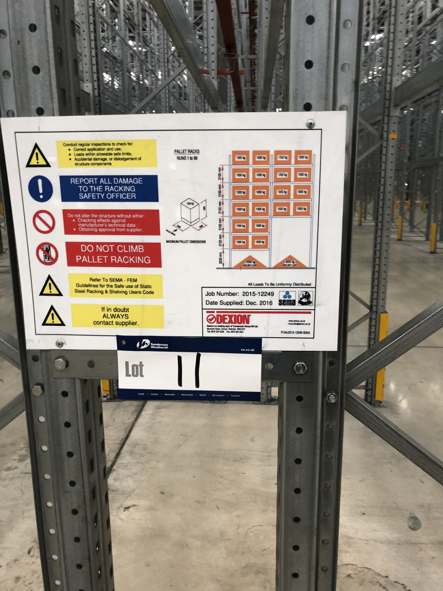 72 Bays of Dexion 13m 6 Tier HIGH BAY GALVANISED BOLTLESS STEEL PALLET RACKING (2016) comprising: 74 - Image 2 of 2