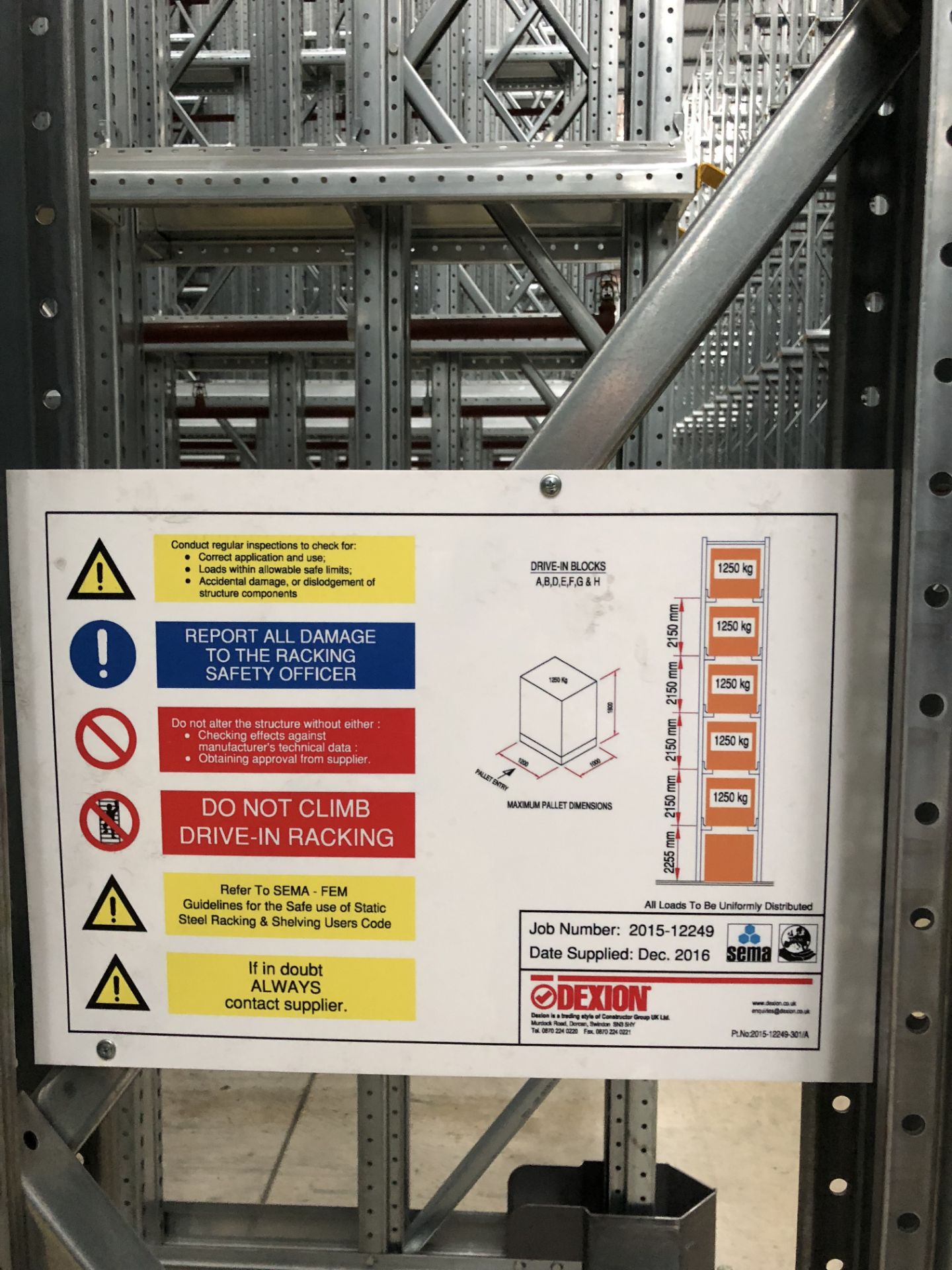 21 Bays of Dexion 13m 5 Tier HIGH BAY BOLTLESS STEEL DRIVE IN PALLET RACKING (2016) Pallet Width - Image 2 of 3