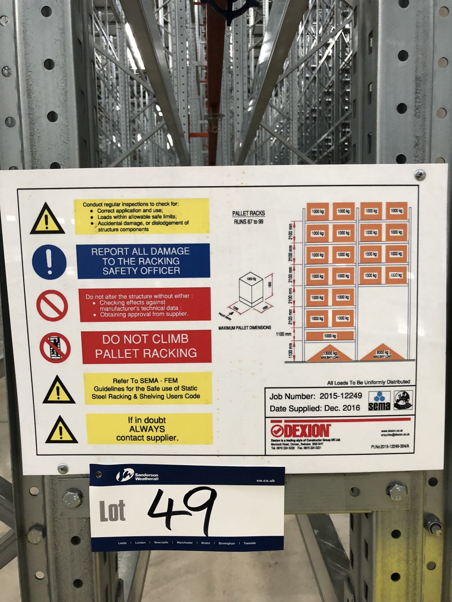 72 Bays of Dexion 13m 6 Tier HIGH BAY GALVANISED BOLTLESS STEEL PALLET RACKING (2016) comprising: 74 - Image 2 of 2