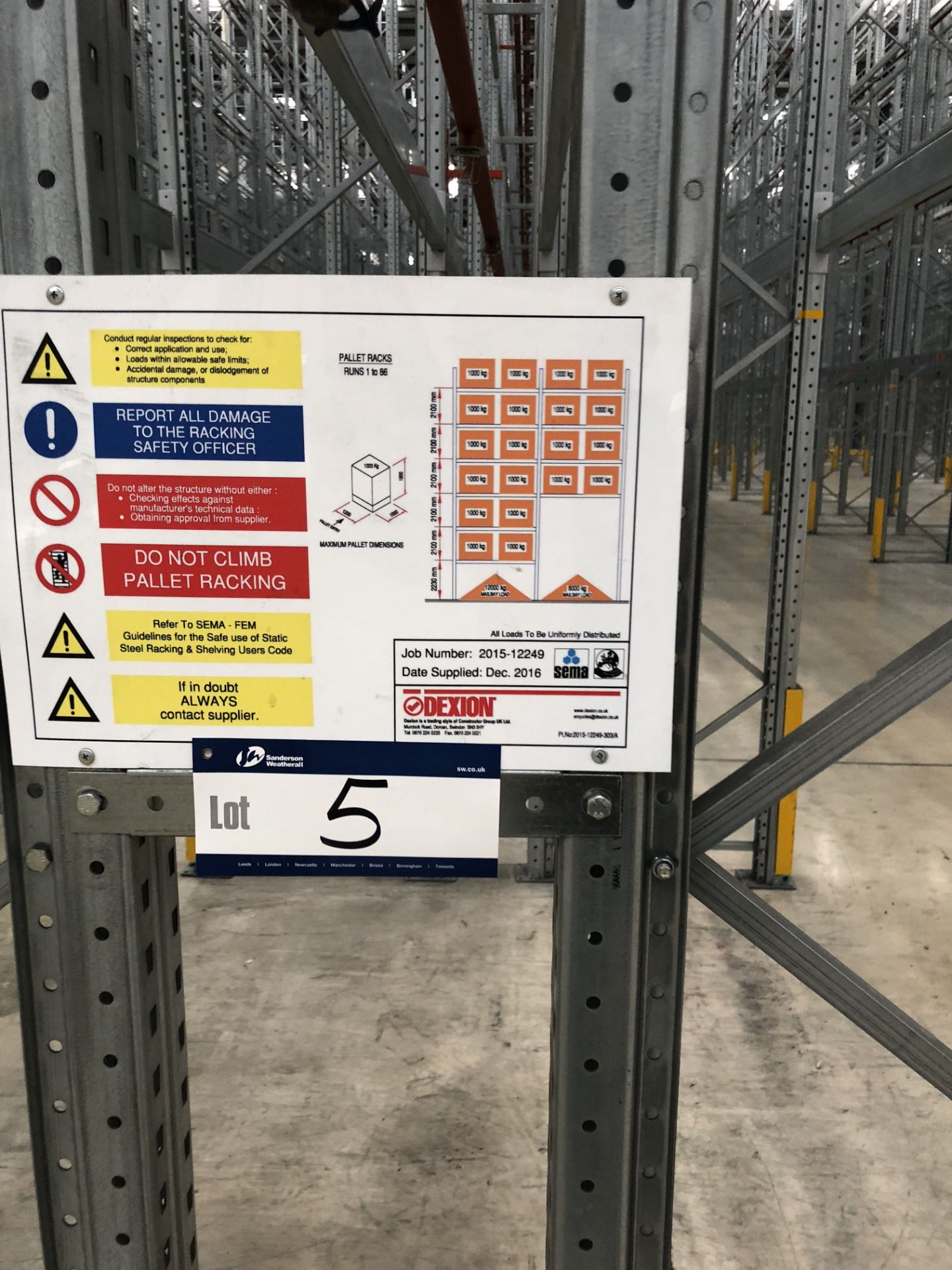 72 Bays of Dexion 13m 6 Tier HIGH BAY GALVANISED BOLTLESS STEEL PALLET RACKING (2016) comprising: 74 - Bild 2 aus 2