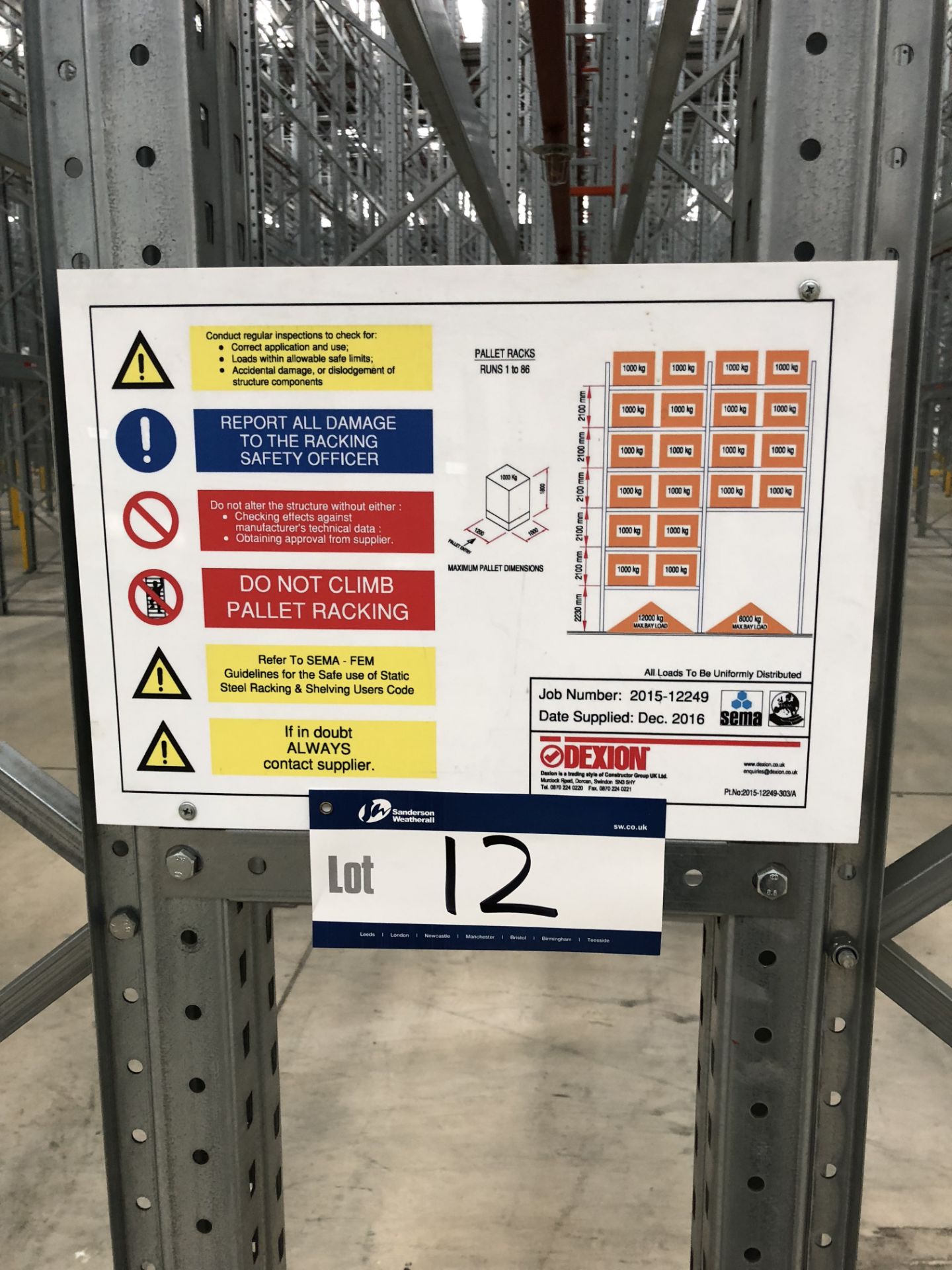 72 Bays of Dexion 13m 6 Tier HIGH BAY GALVANISED BOLTLESS STEEL PALLET RACKING (2016) comprising: 74 - Image 2 of 2