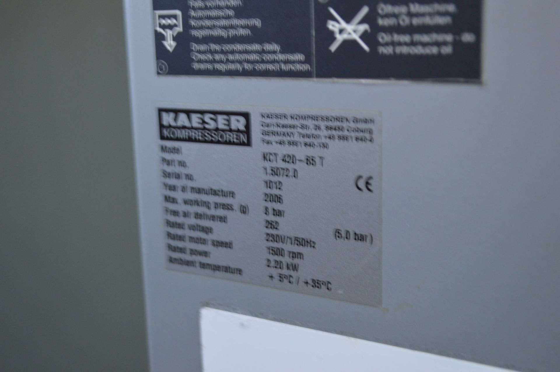 Kaeser KCT420-65T Package Air Compressor, serial no. 1012, year of manufacture 2006. This lot must - Bild 2 aus 2