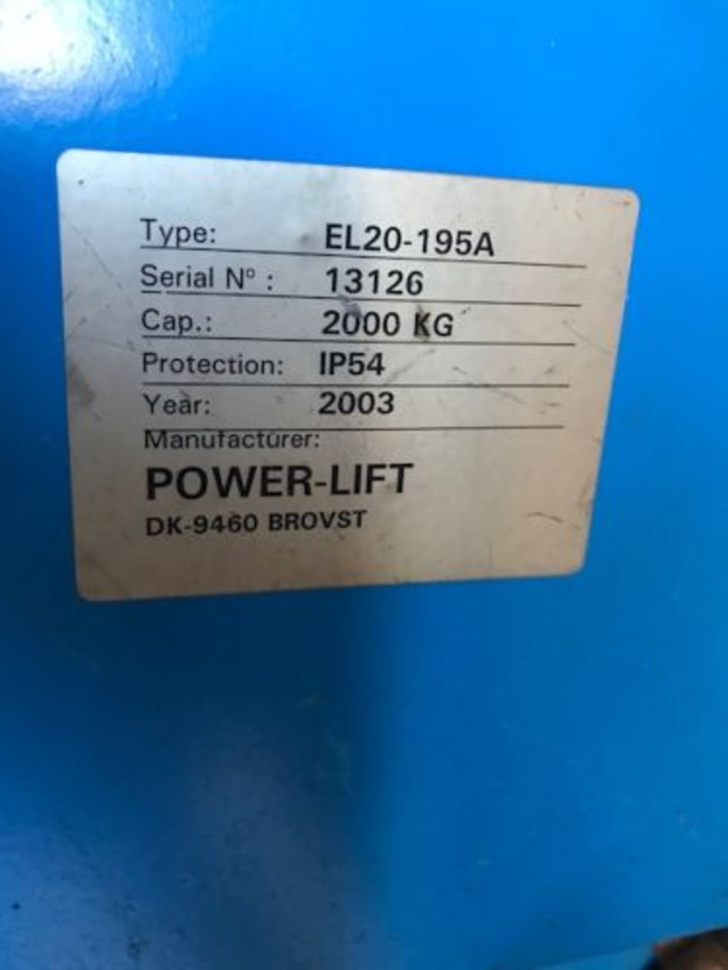 EL20-195A Power Lift/Platform Lift, serial no. 131 - Bild 2 aus 7