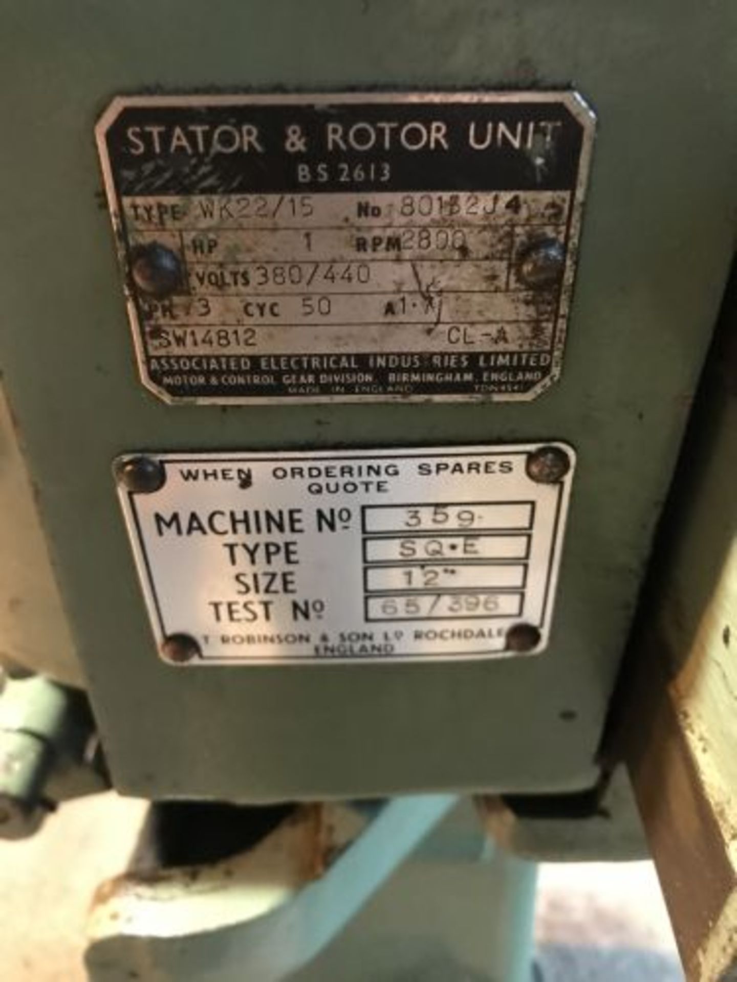 Robinson Type SQ.E Lap Grinder, machine no. 359, 1 - Image 3 of 5