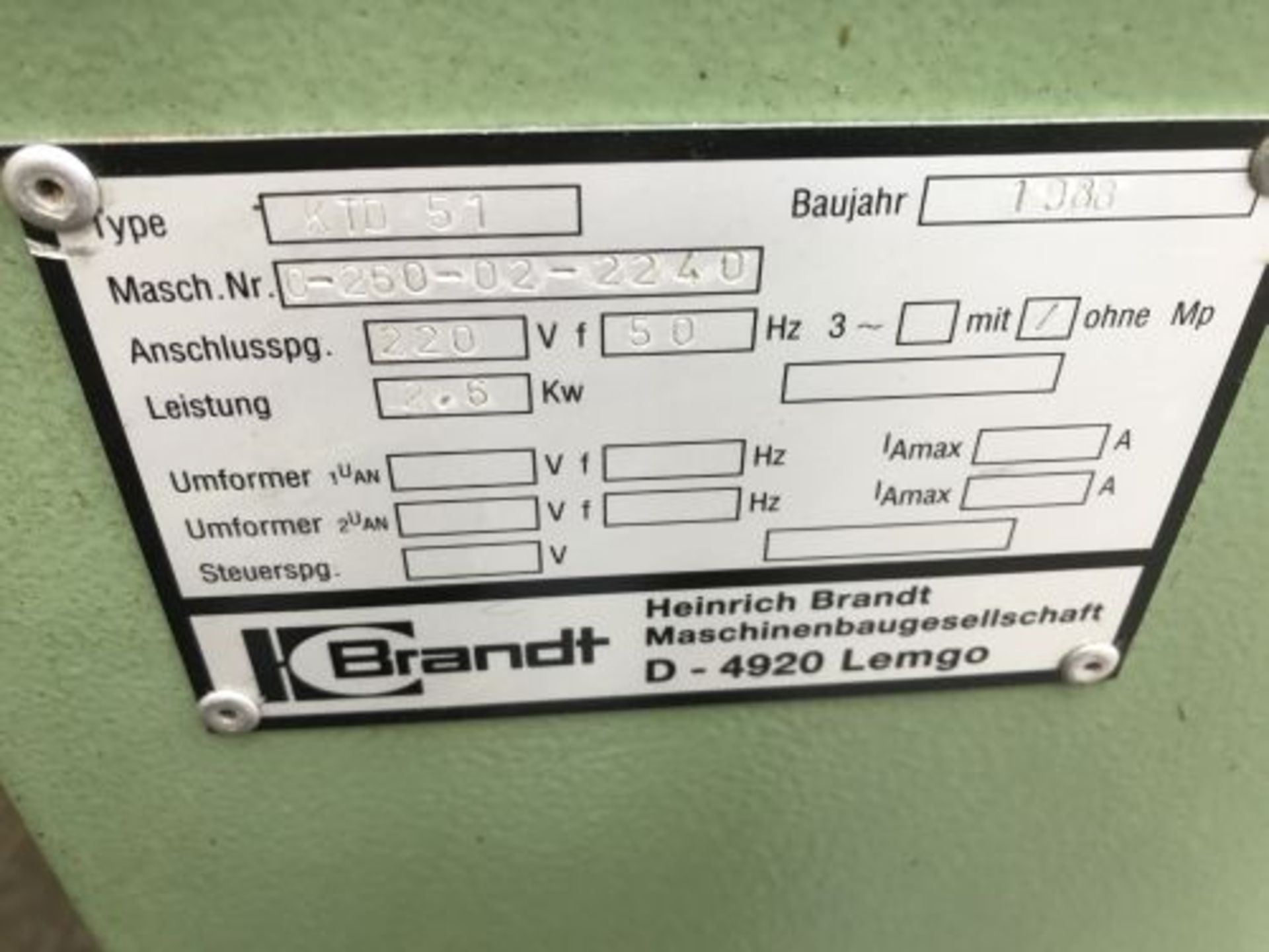 Brandt KTD51 Hot Melt Edgebander, year of manufact - Image 6 of 7