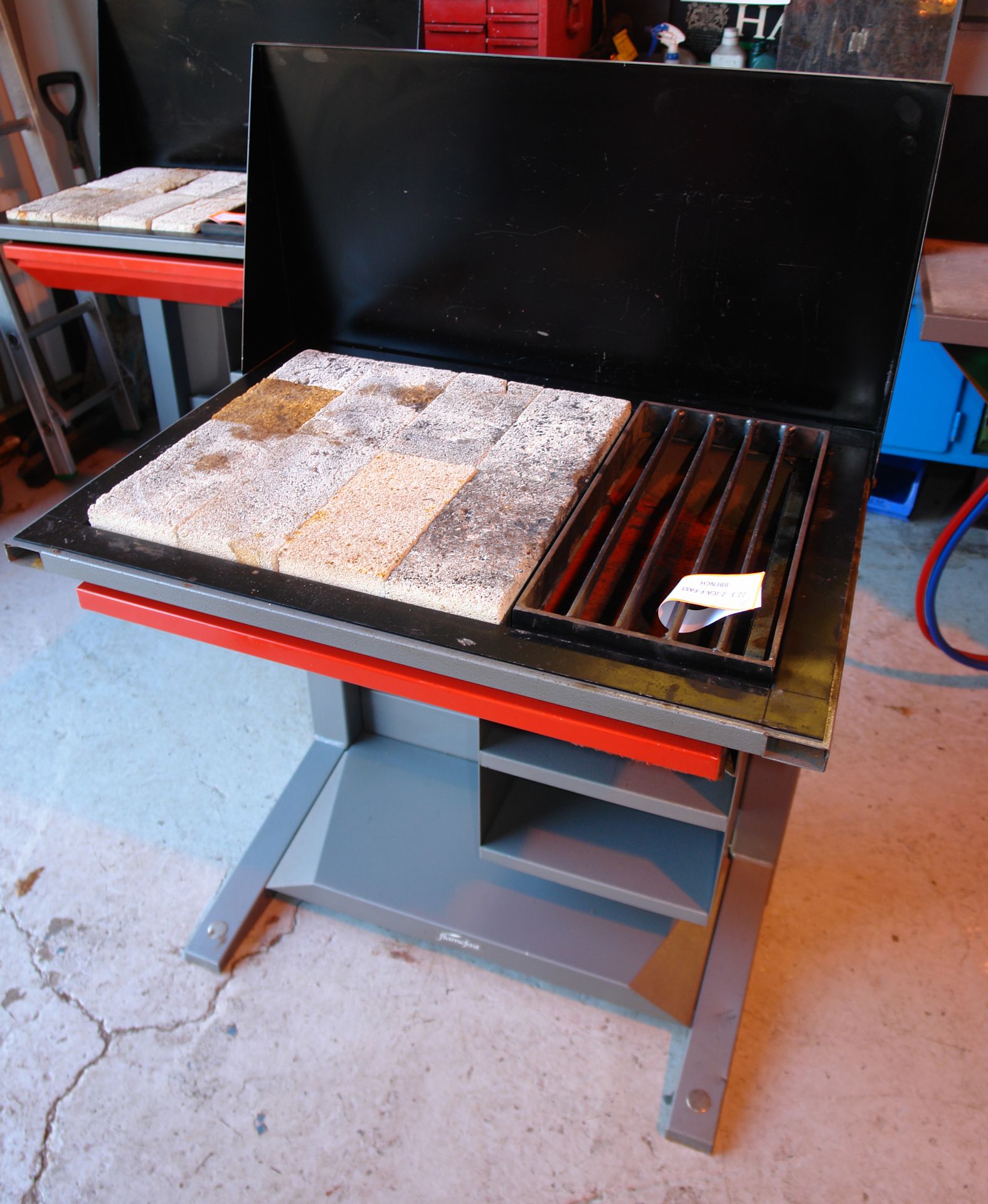 Flamefast Brazing Bench, serial no. 395, with Draw heavy duty brazing bench and firebrick top (Ex