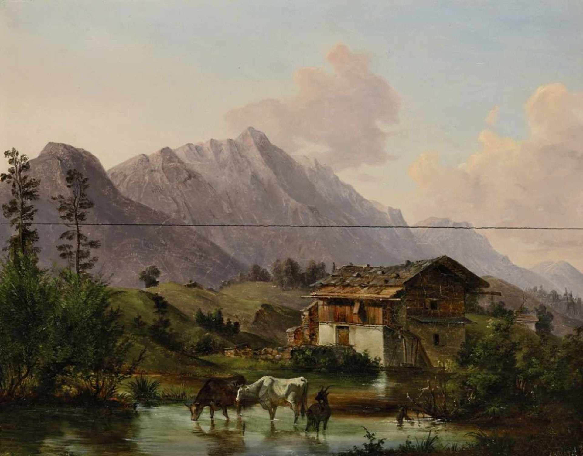 Abbiati, Julius 19. Jh. Abbiati, Julius, 19. Jh. Alm im Gebirge Öl/Holz. 35 x 44,5 cm. R. u.