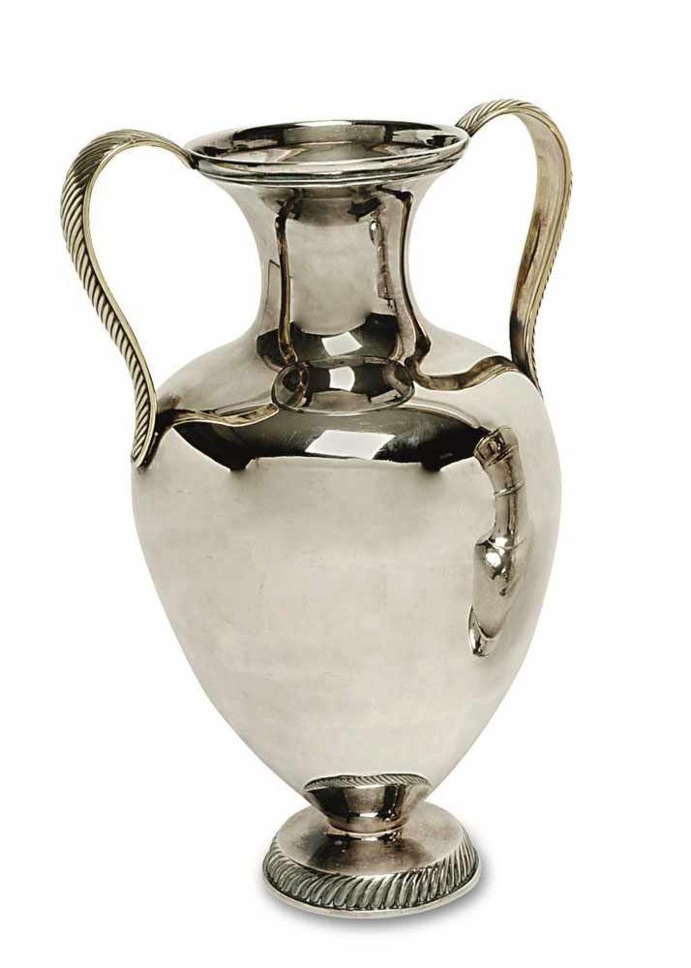 Vase Bremen, Koch & Bergfeld Silber. Balusterform, zwei Henkel mit Fischgrätdekor, Rundfuß schräg