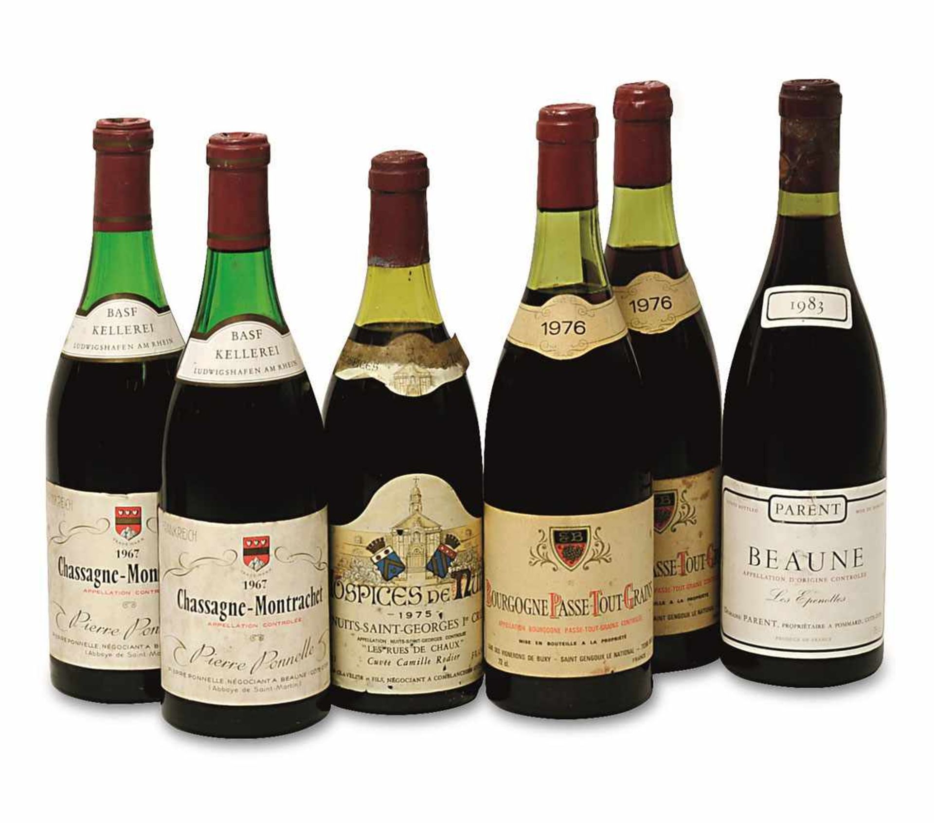 Sechs Flaschen Burgunder Burgund, Frankreich Zwei Flaschen Chassagne-Montrachet, Pierre Ponnelle,